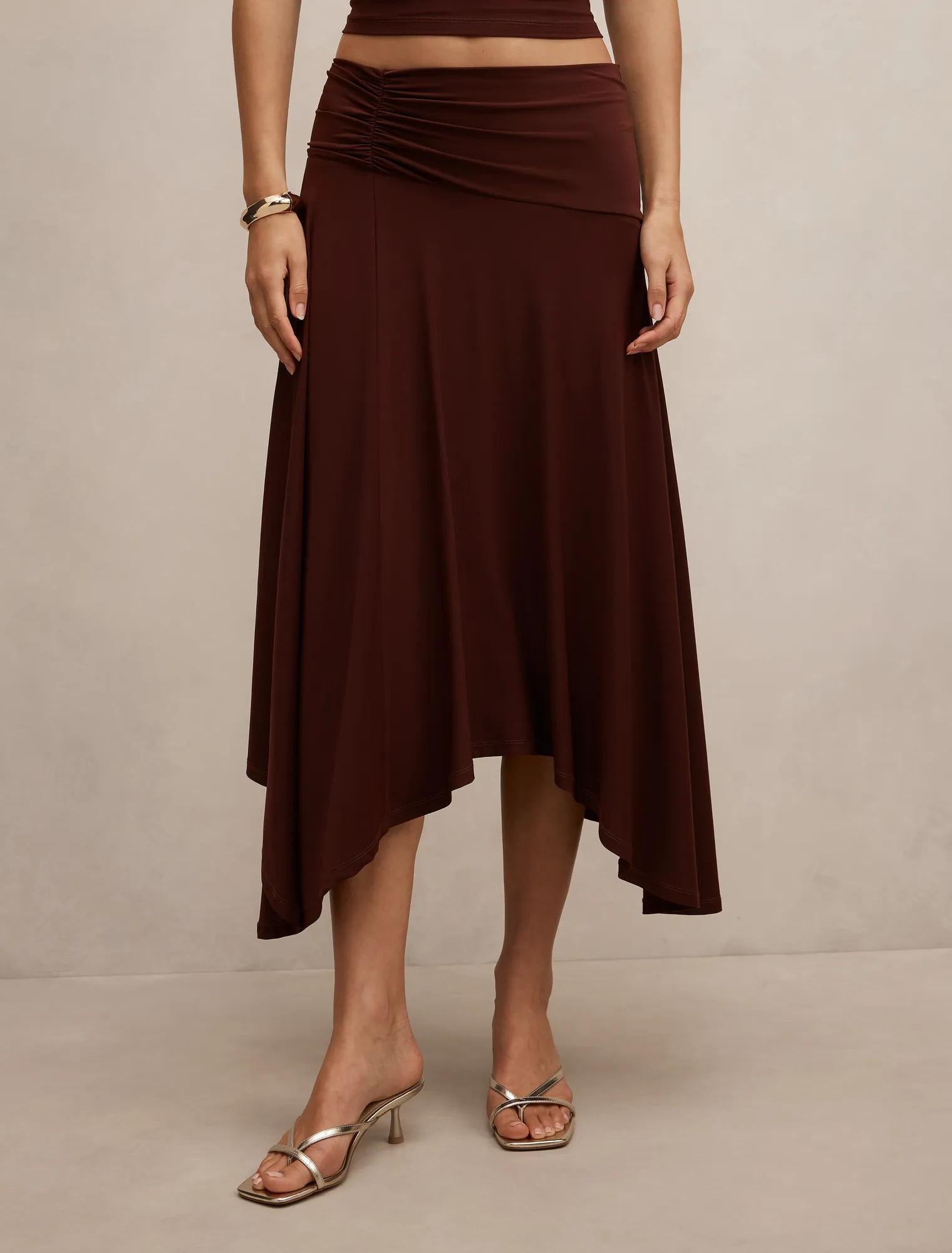 Ariel Godet Hanky Hem Skirt Deep Rust co-ord