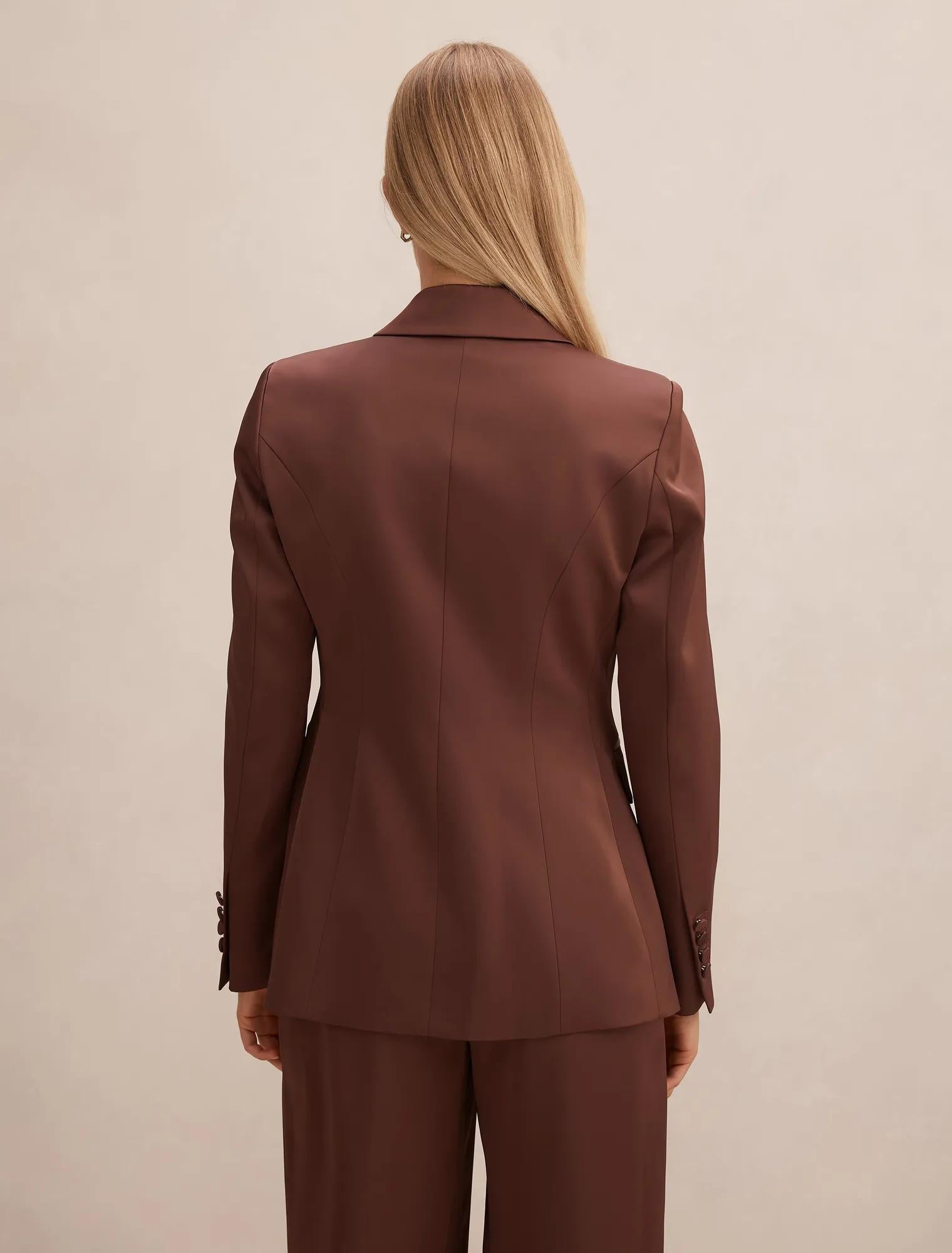 Solana Satin Single Breasted Blazer Mahogany Suit