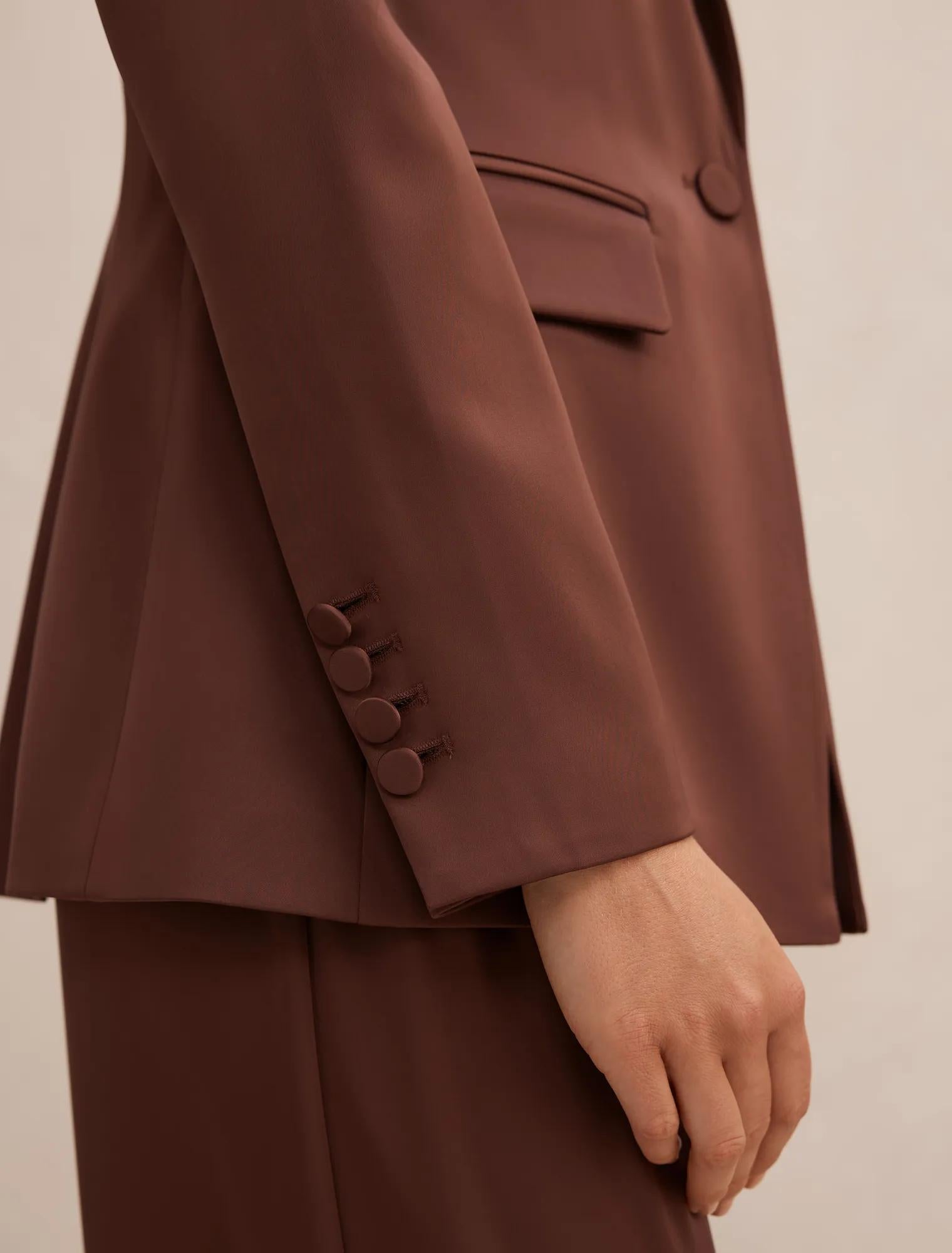 Solana Satin Single Breasted Blazer Mahogany Suit