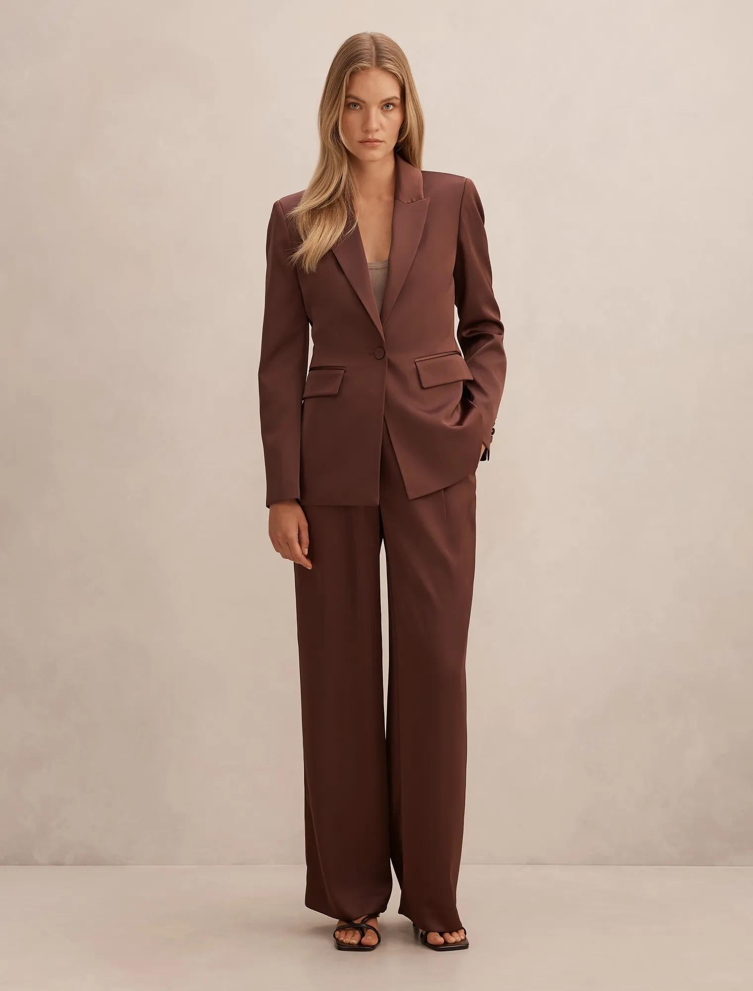 Solana Satin Single Breasted Blazer Mahogany Suit