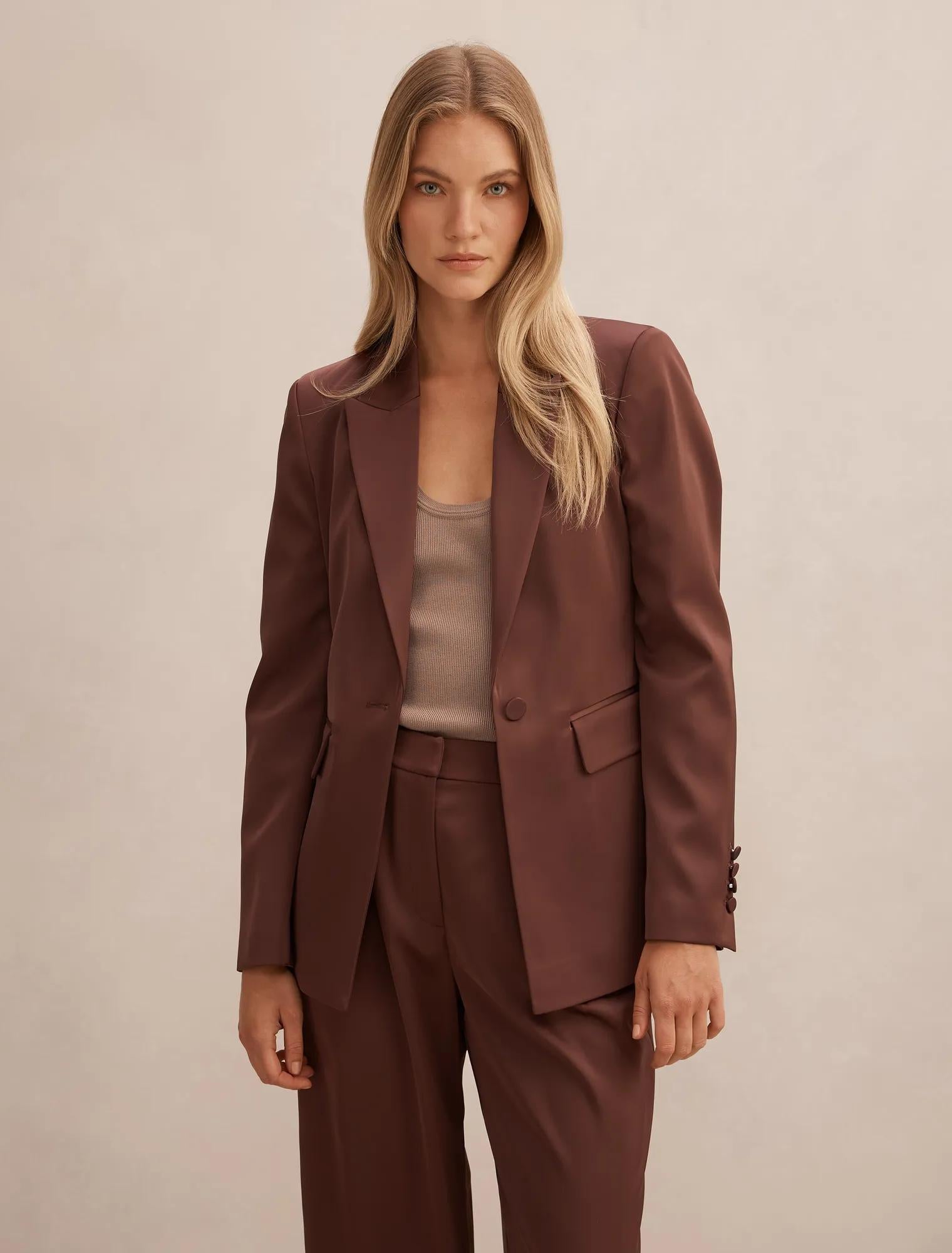 Solana Satin Single Breasted Blazer Mahogany Suit