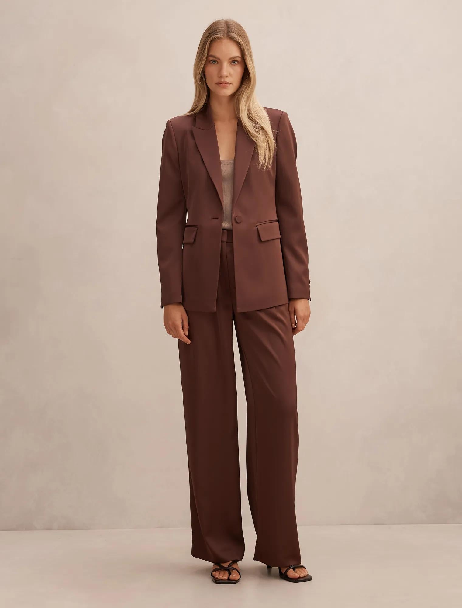 Solana Satin Single Breasted Blazer Mahogany Suit