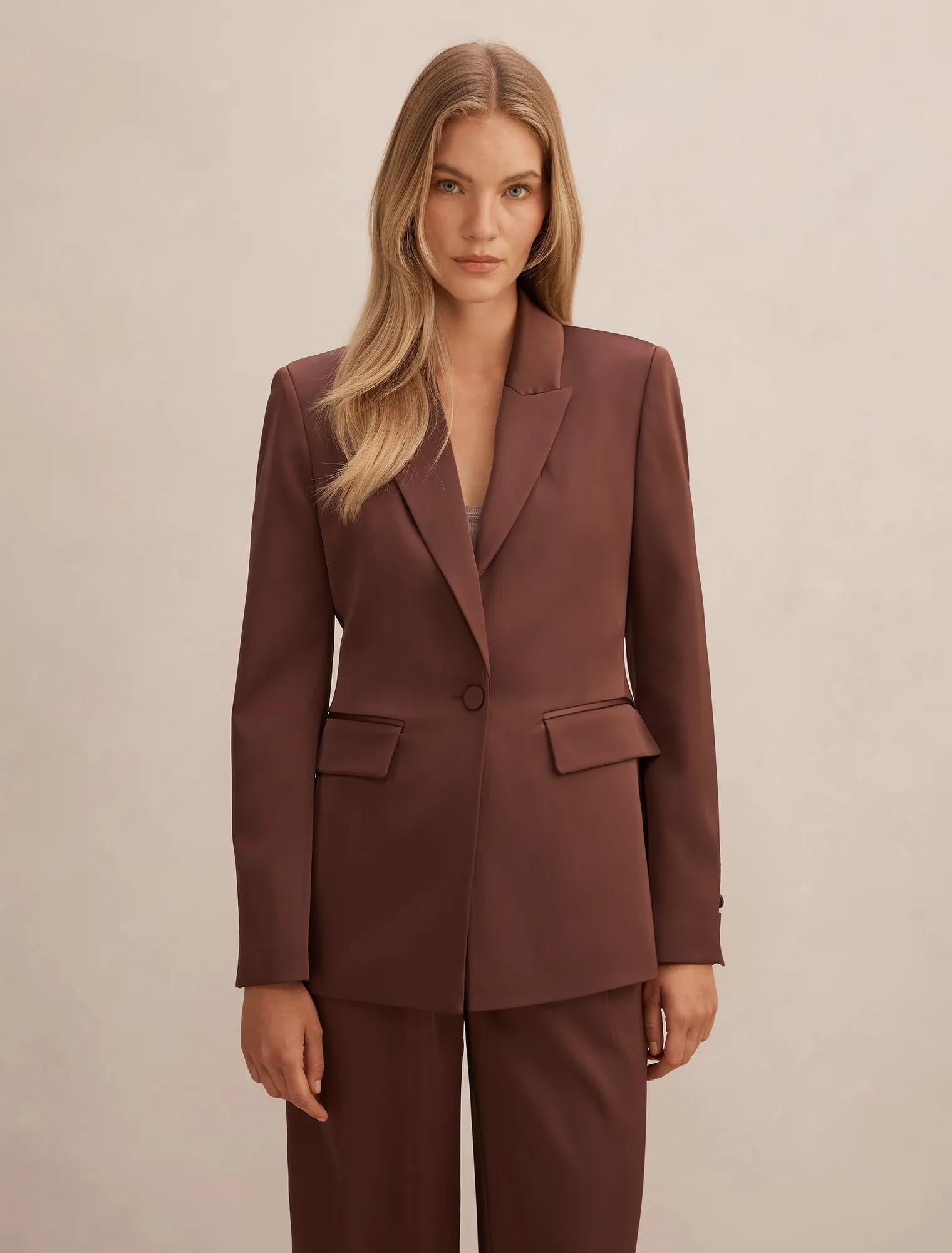 Solana Satin Single Breasted Blazer Mahogany Suit