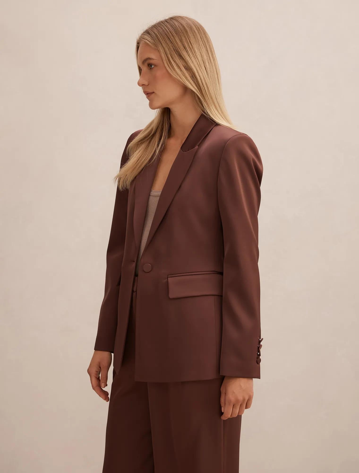 Solana Satin Single Breasted Blazer Mahogany Suit