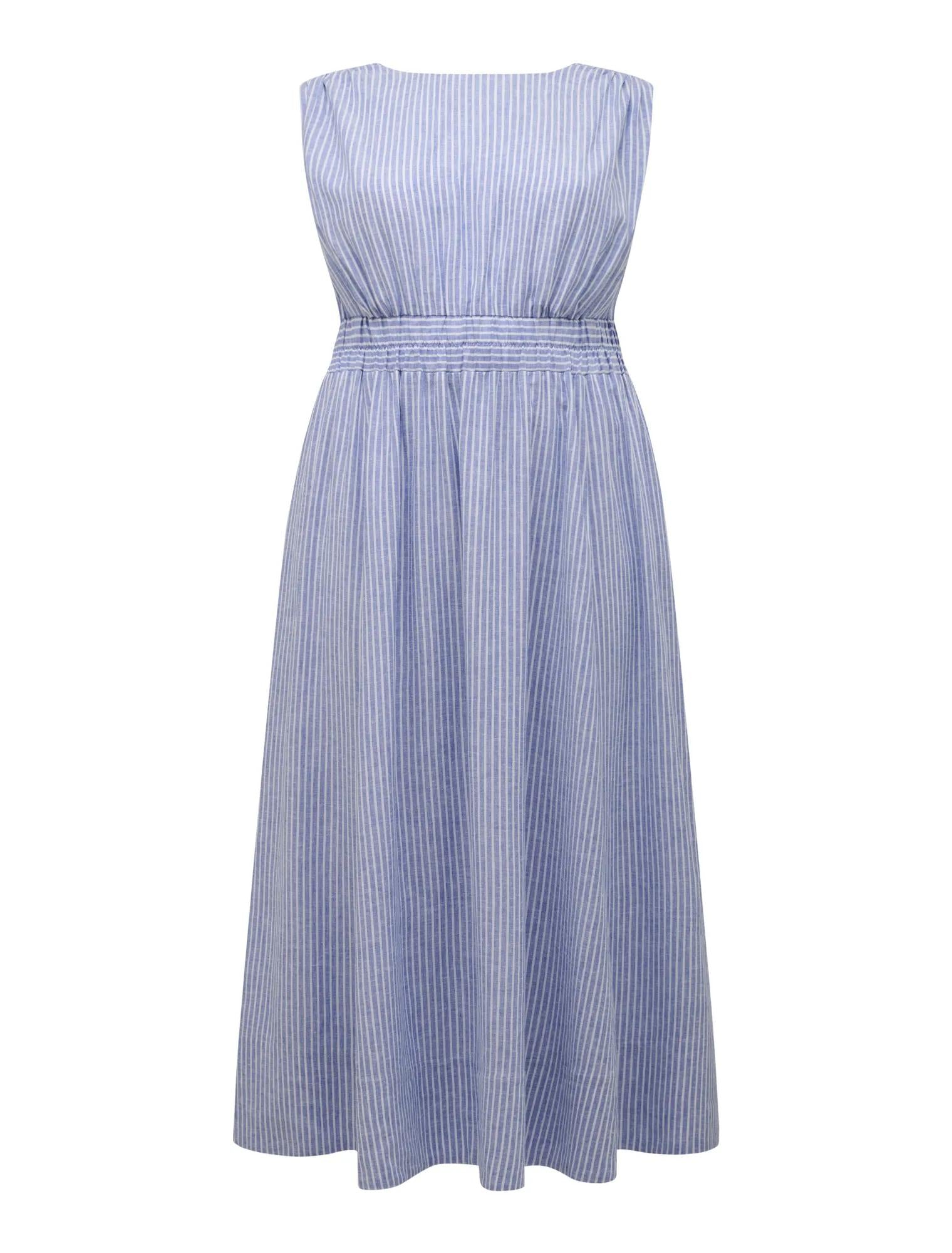 Afina Curve Extended Shoulder Midi Dress Blue Stripe_mannequin
