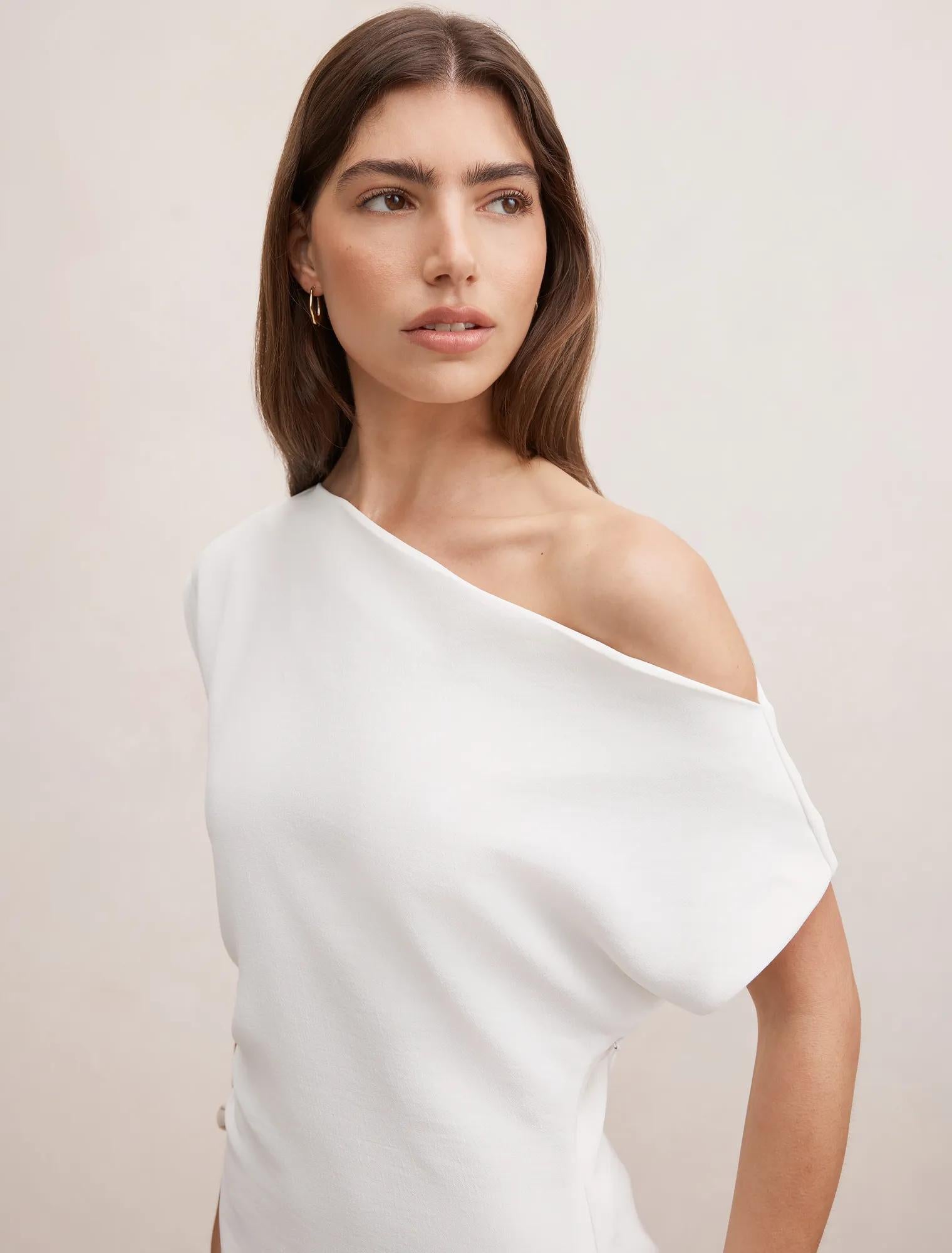 Danielle Asymmetrical Mini Dress Porcelain