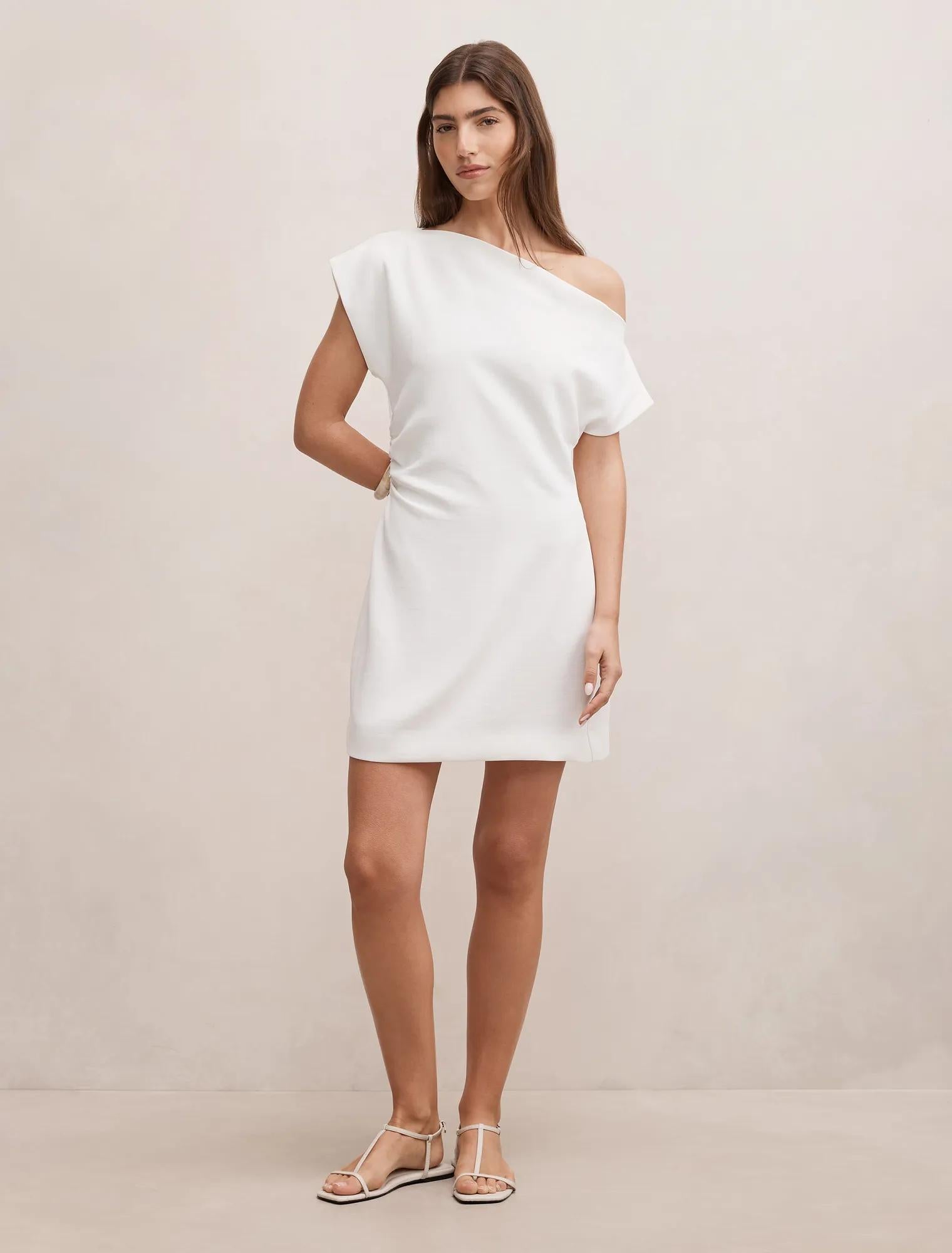 Danielle Asymmetrical Mini Dress Porcelain