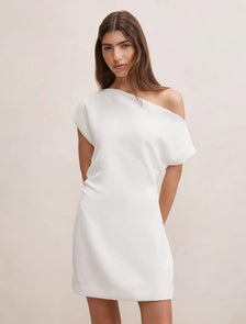 Danielle Asymmetrical Mini Dress Porcelain
