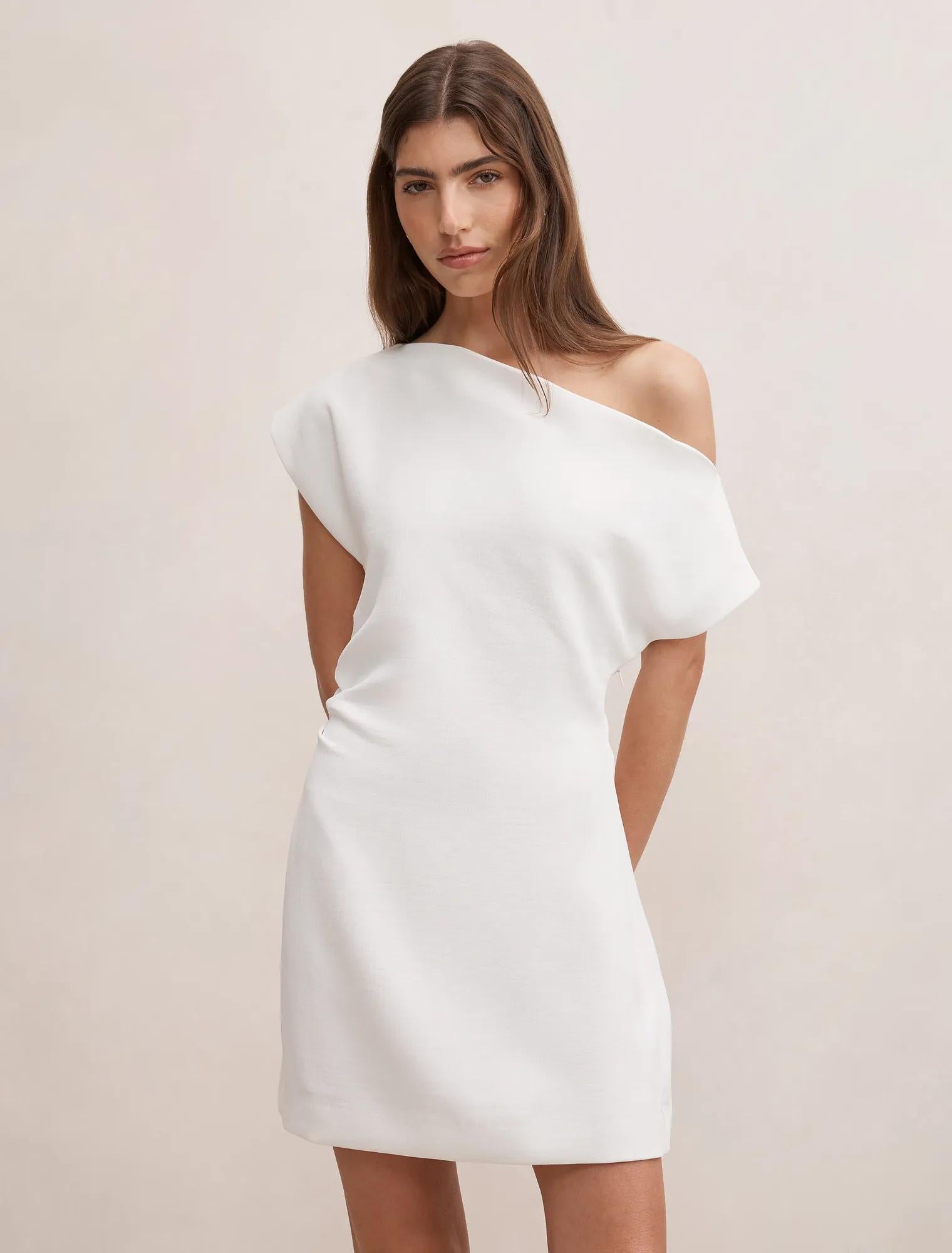 Danielle Asymmetrical Mini Dress Porcelain