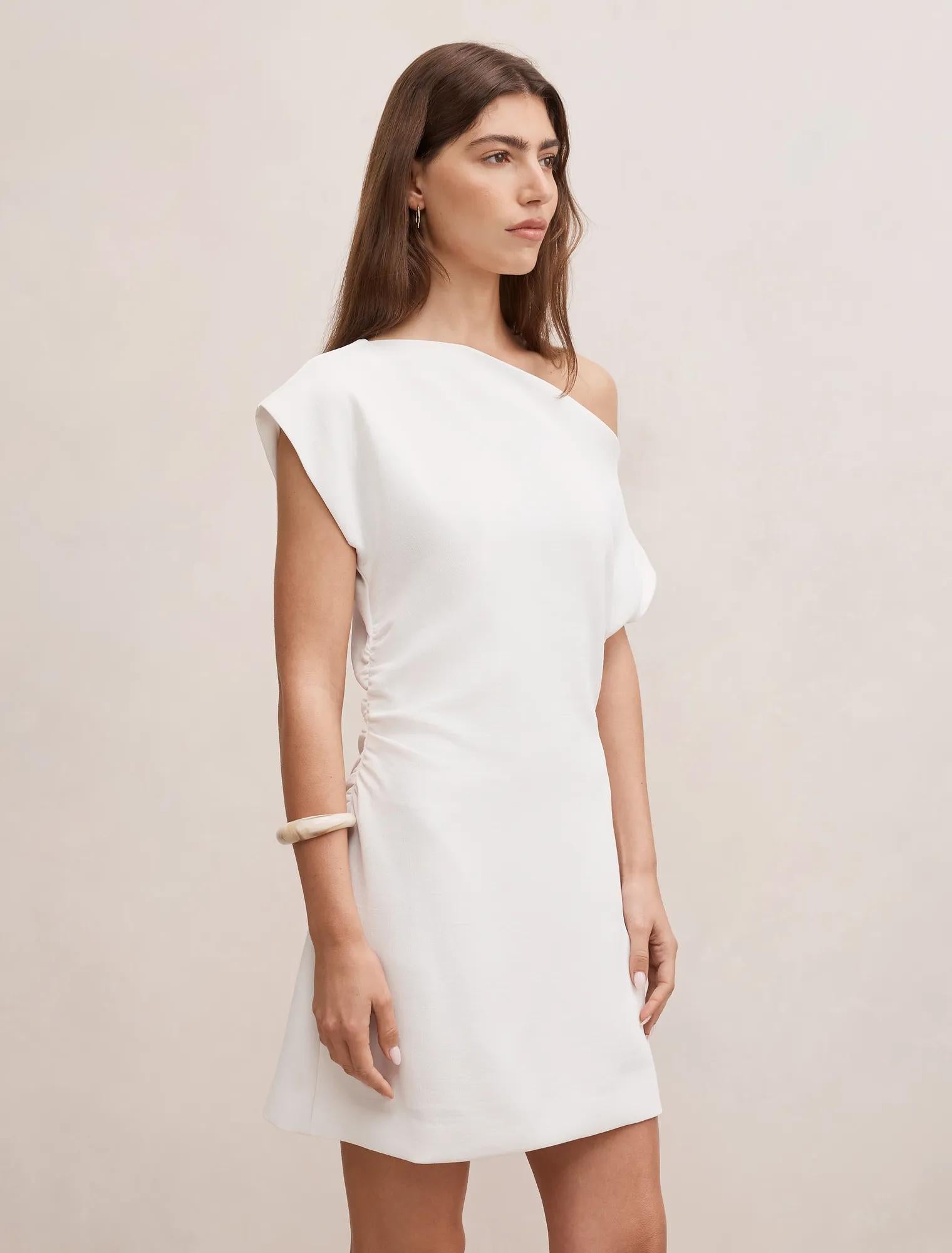 Danielle Asymmetrical Mini Dress Porcelain