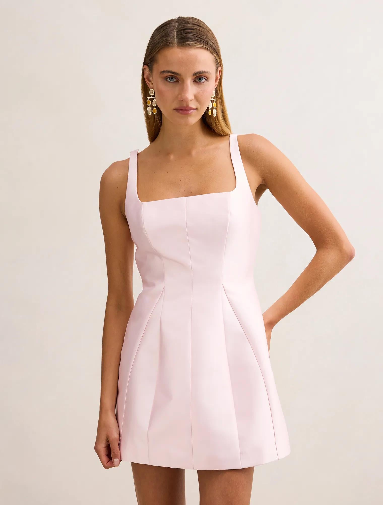 Kaitlyn Structured Satin Mini Dress Pink