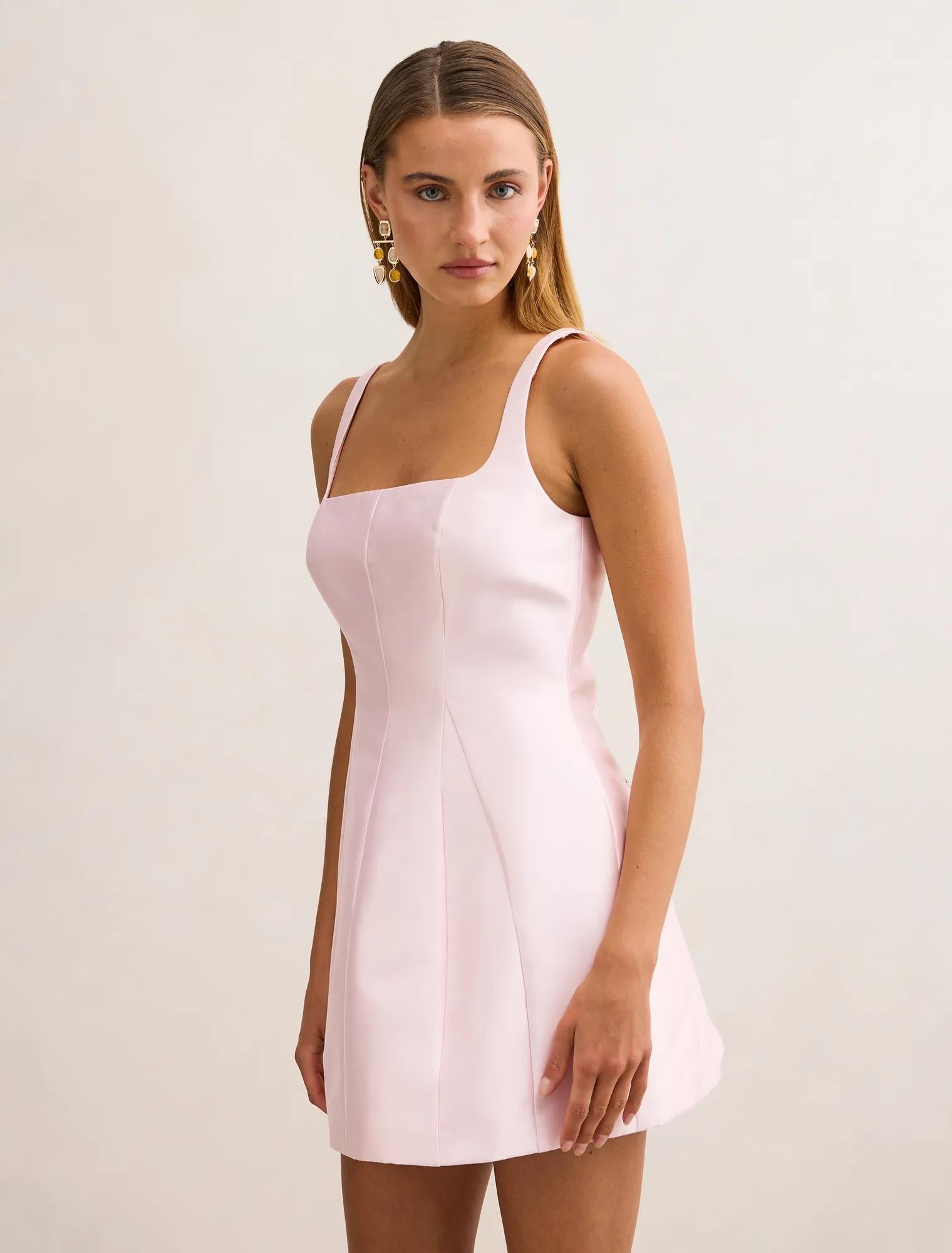Kaitlyn Structured Satin Mini Dress Pink