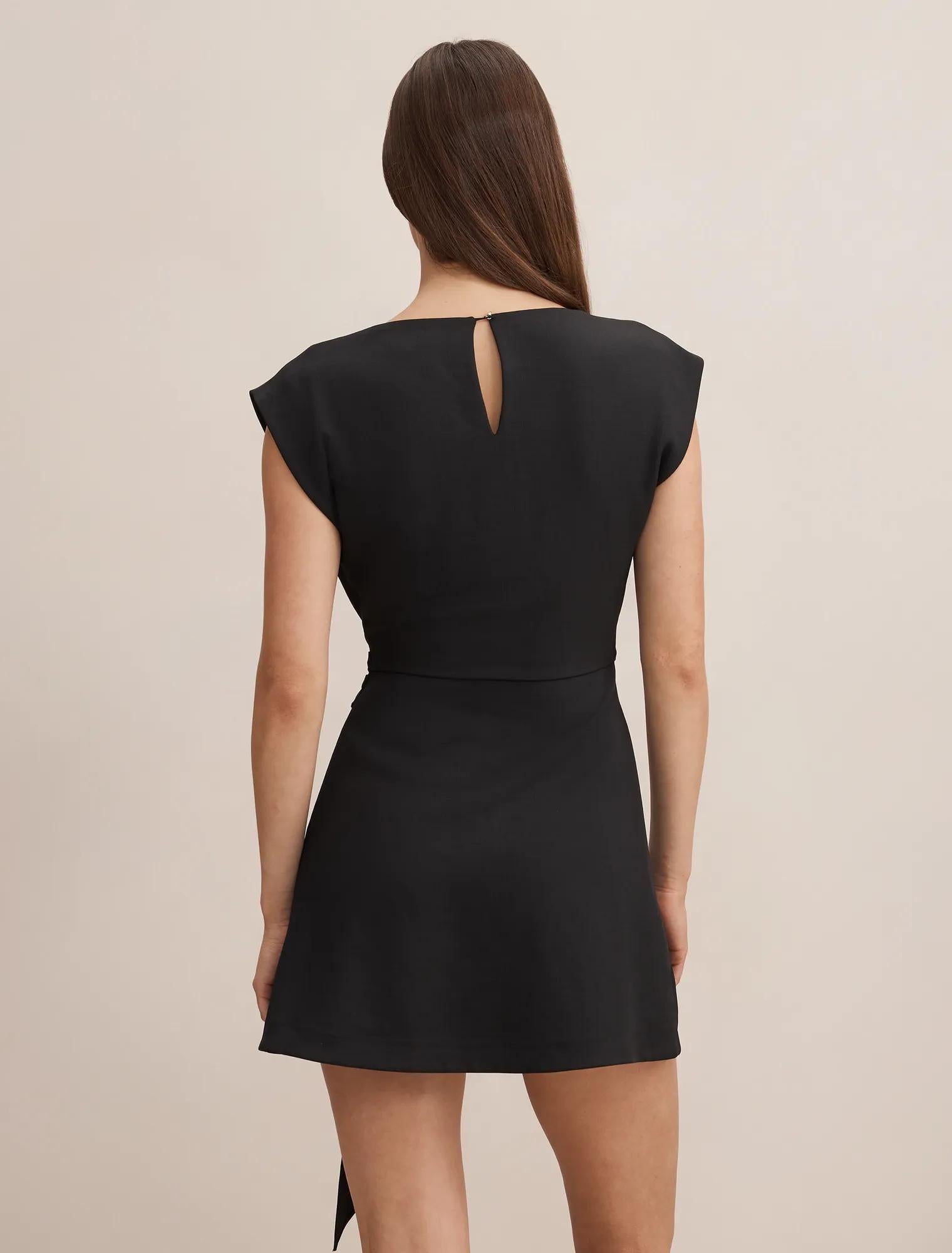 Peony Tie Front Mini Dress Black