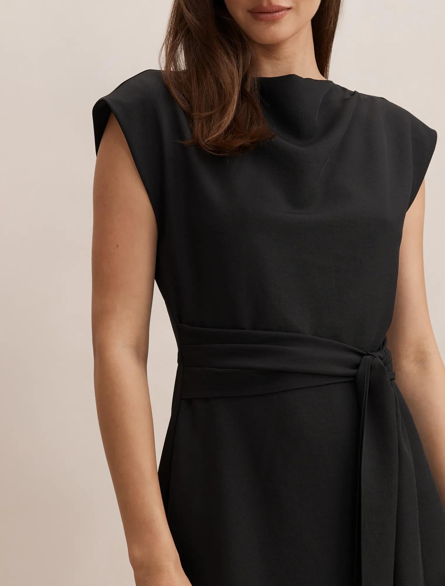 Peony Tie Front Mini Dress Black