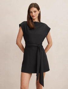 Peony Tie Front Mini Dress Black