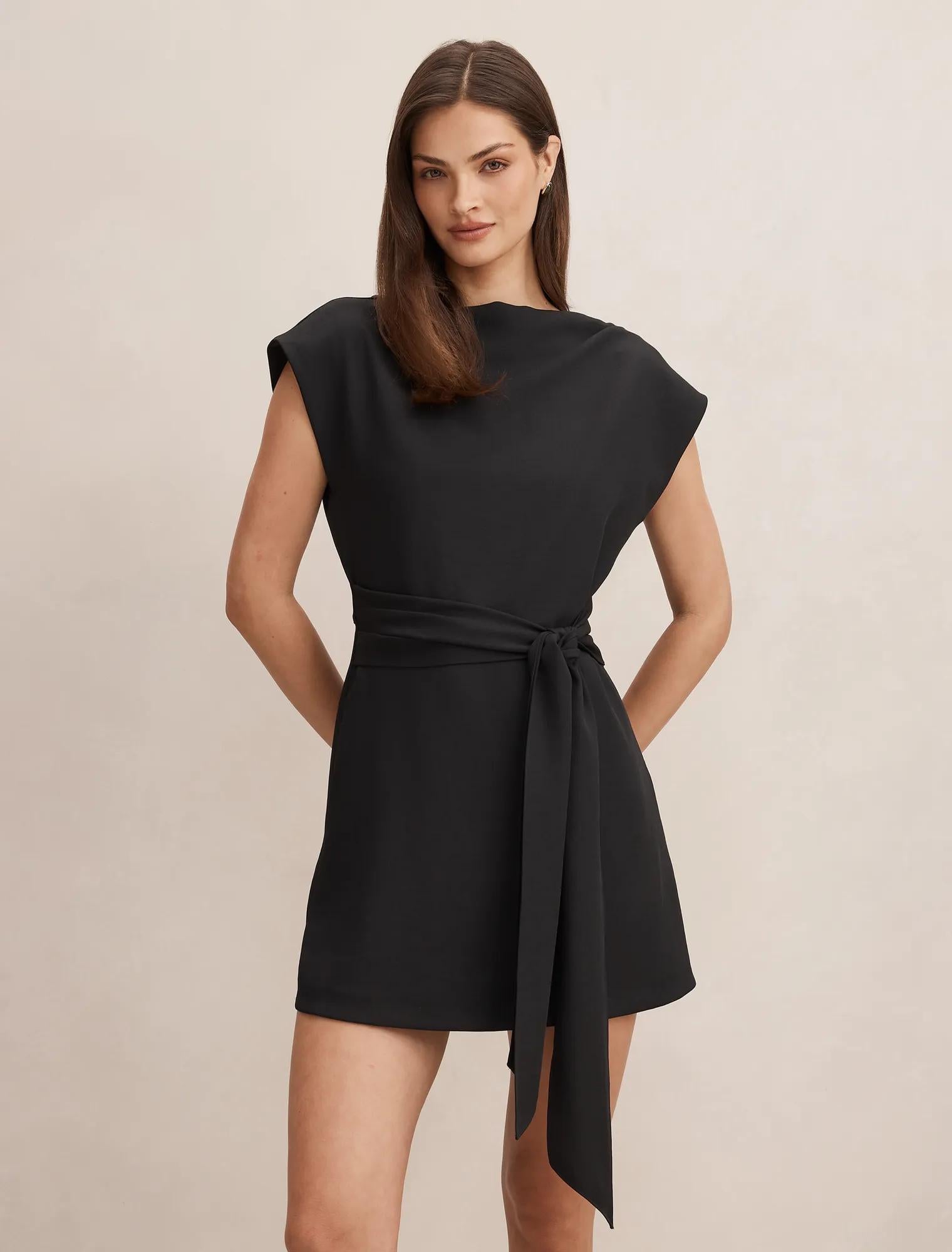 Peony Tie Front Mini Dress Black