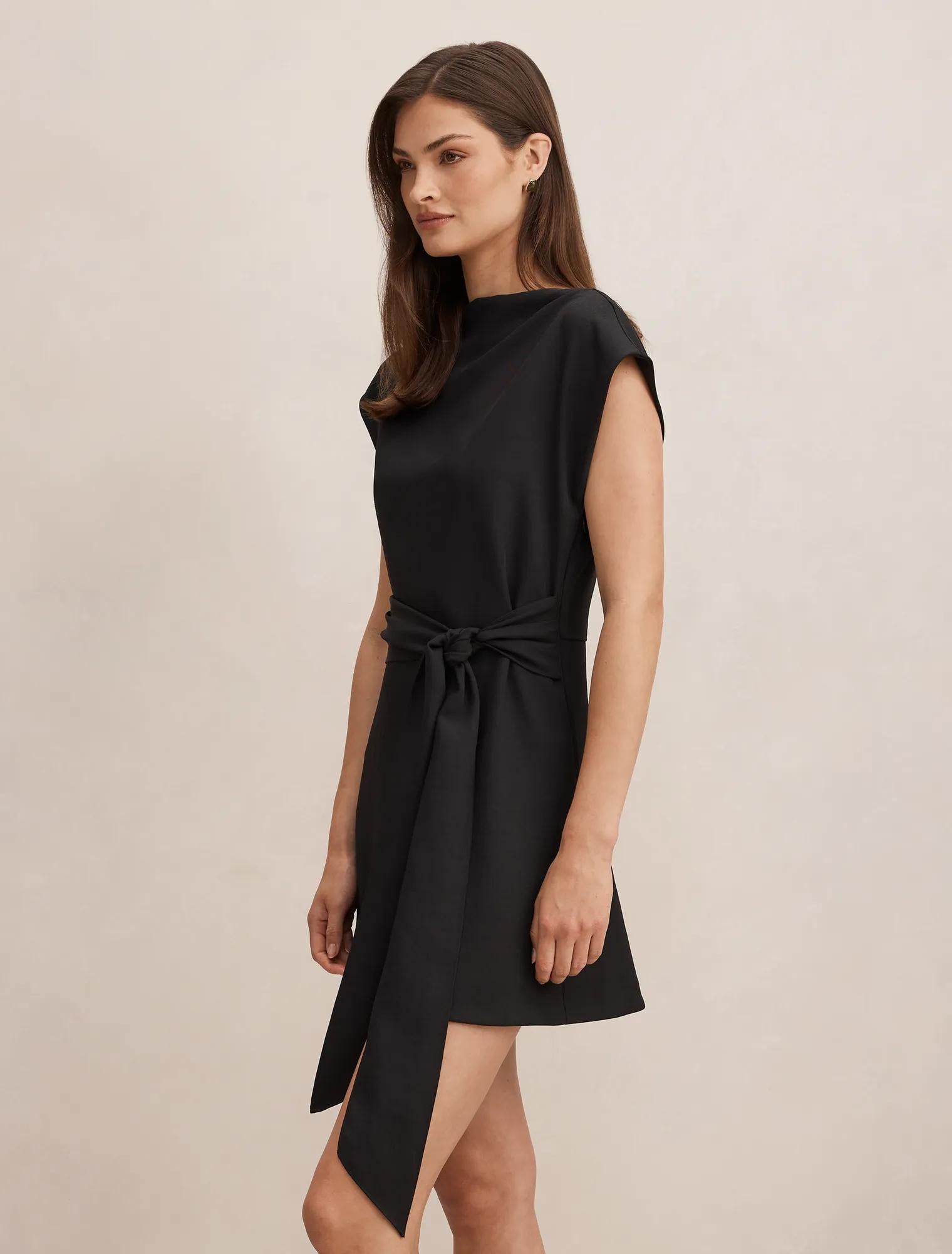 Peony Tie Front Mini Dress Black