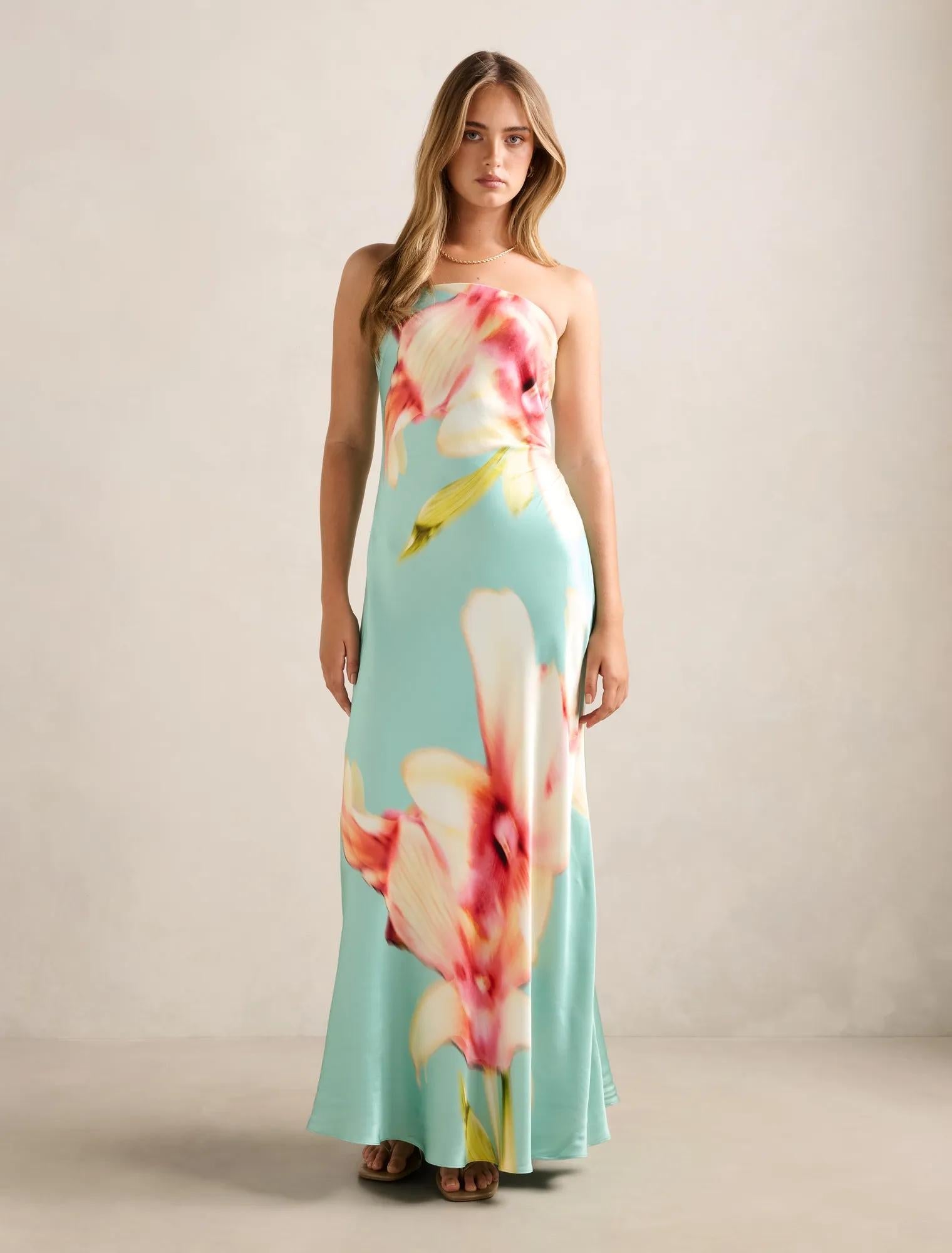 Estelle Satin Strapless Maxi Dress Capella Floral