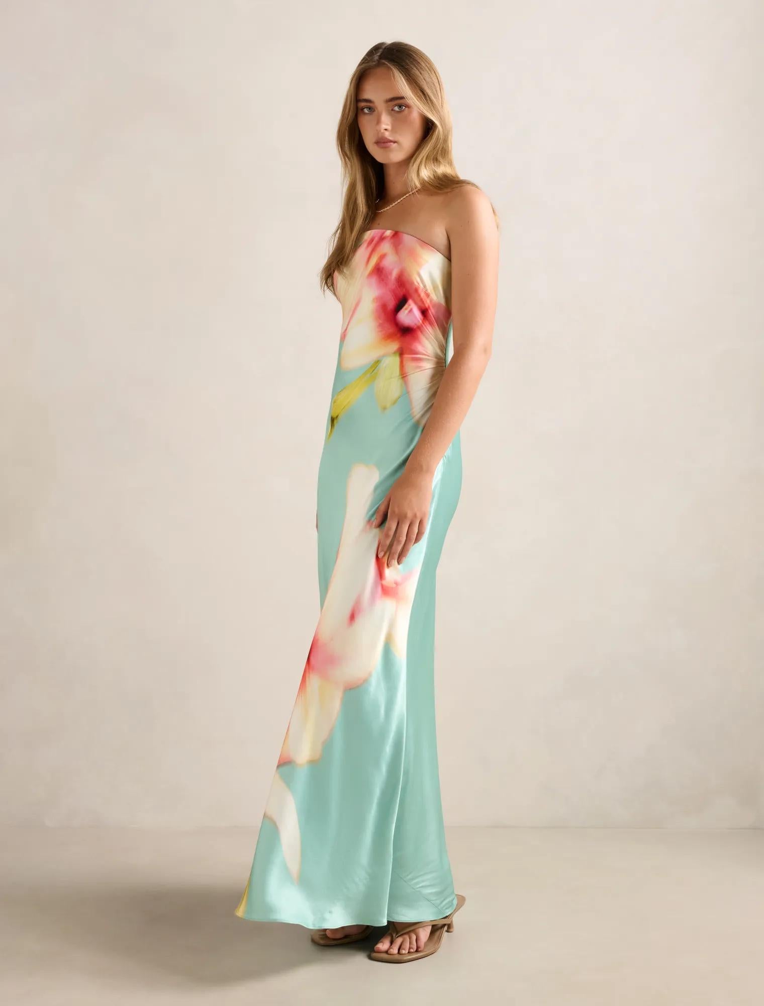 Estelle Satin Strapless Maxi Dress Capella Floral