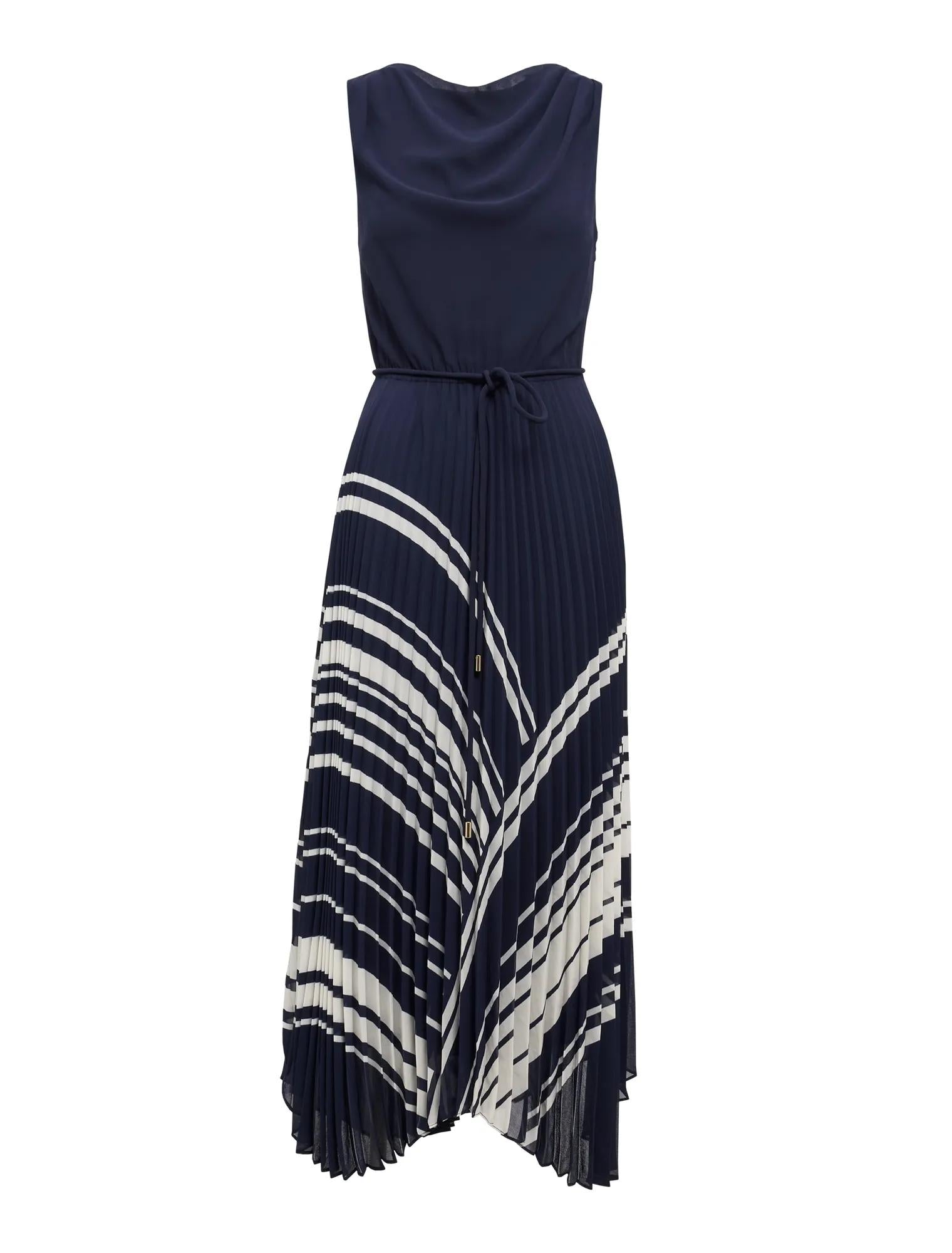 Addie Pleated Skirt Midi Dress Marnie Stripe_mannequin