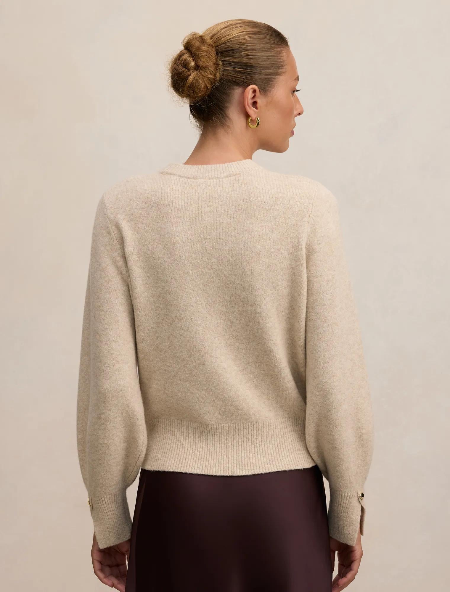 Ellie Cuff Detail Sweater Soft Oatmeal