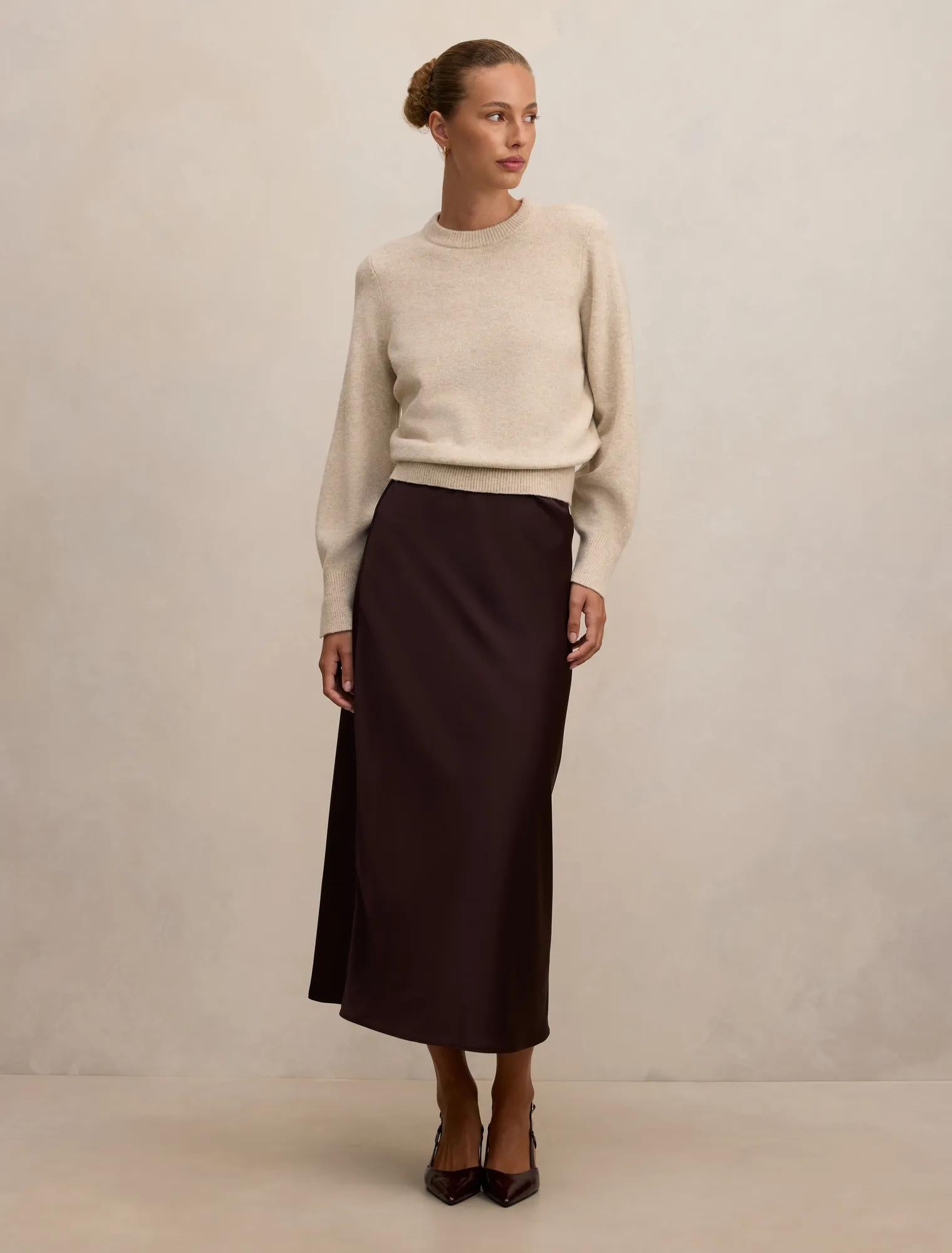 Ellie Cuff Detail Sweater Soft Oatmeal