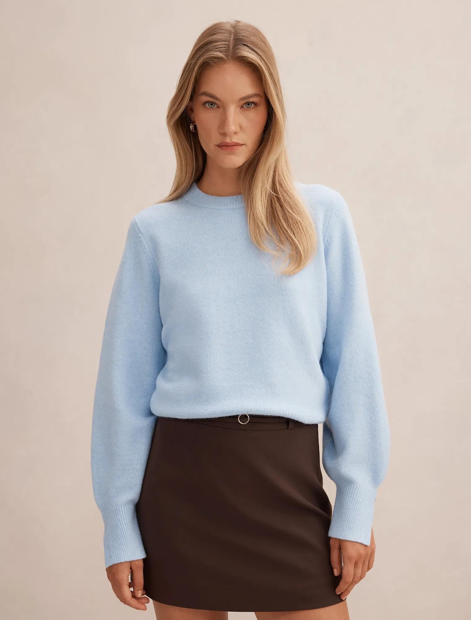 Ellie Cuff Detail Sweater Soft Blue