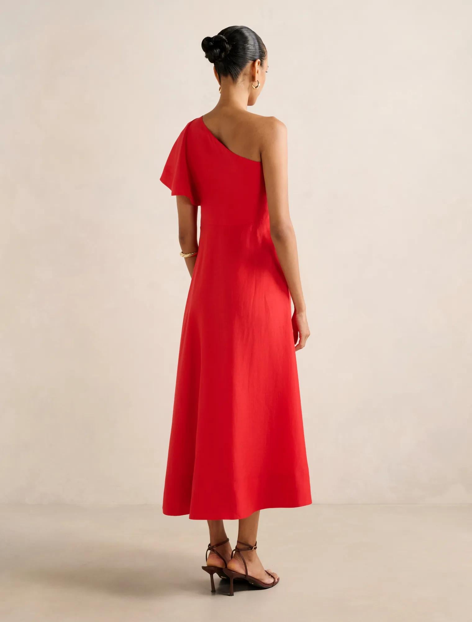 Mattea Petite One Shoulder Midi Dress BRIGHT RED
