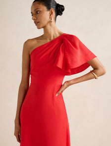 Mattea Petite One Shoulder Midi Dress BRIGHT RED