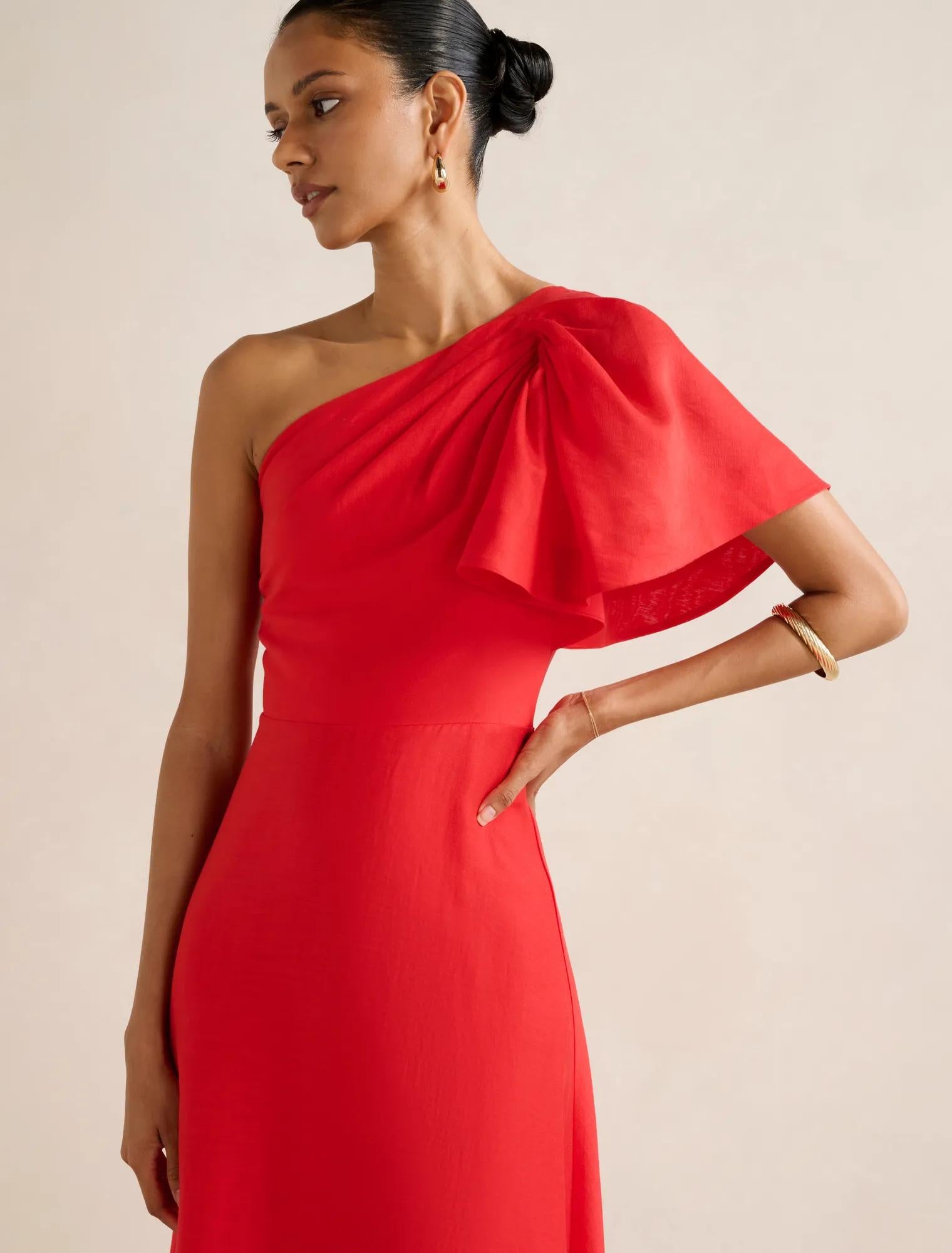Mattea Petite One Shoulder Midi Dress BRIGHT RED