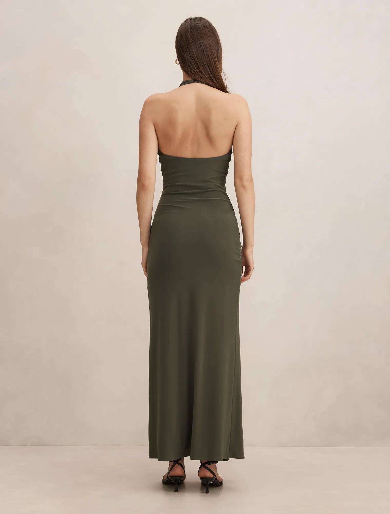 Abby Halter Jersey Maxi Dress Thyme Green