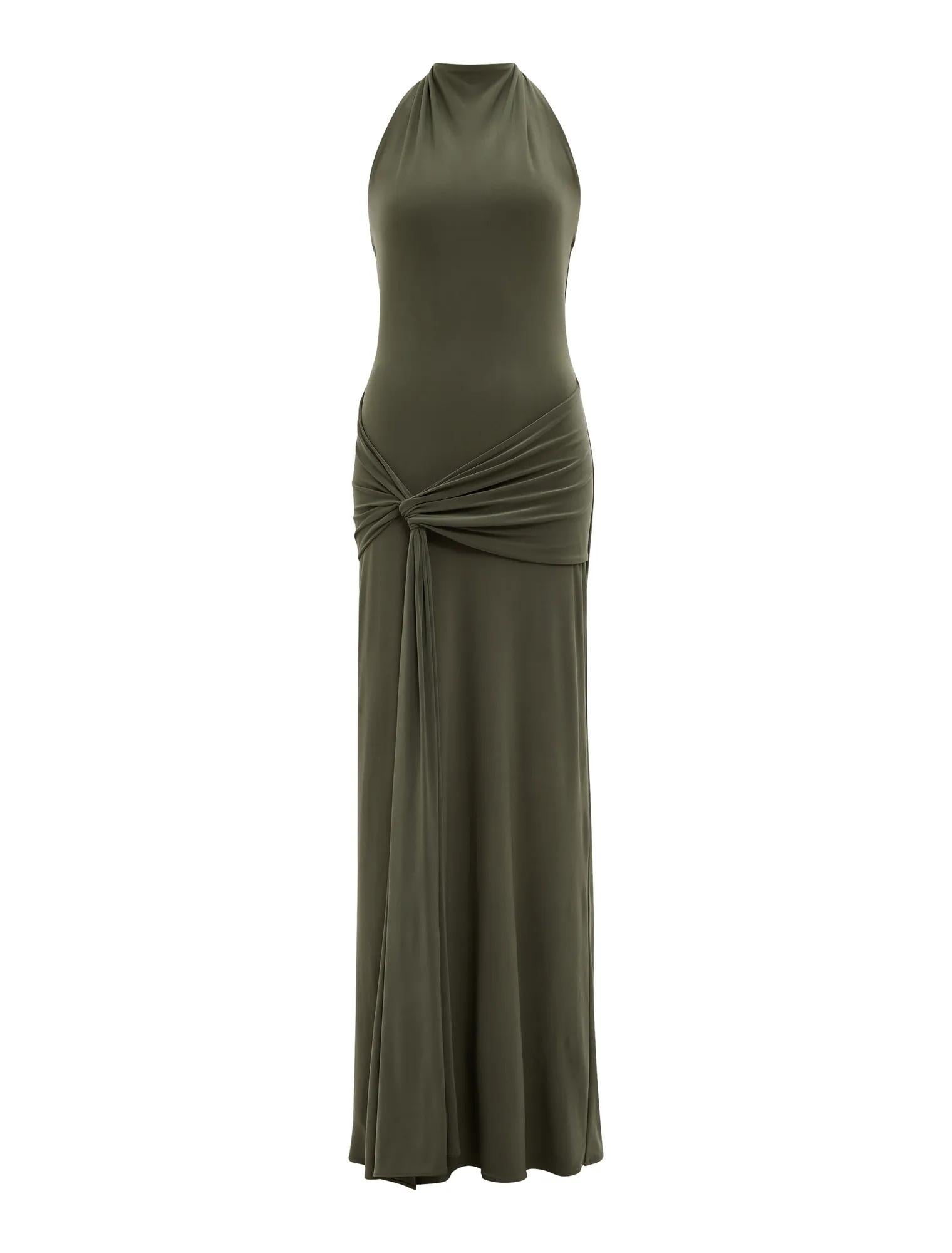 Abby Halter Jersey Maxi Dress Thyme Green_mannequin