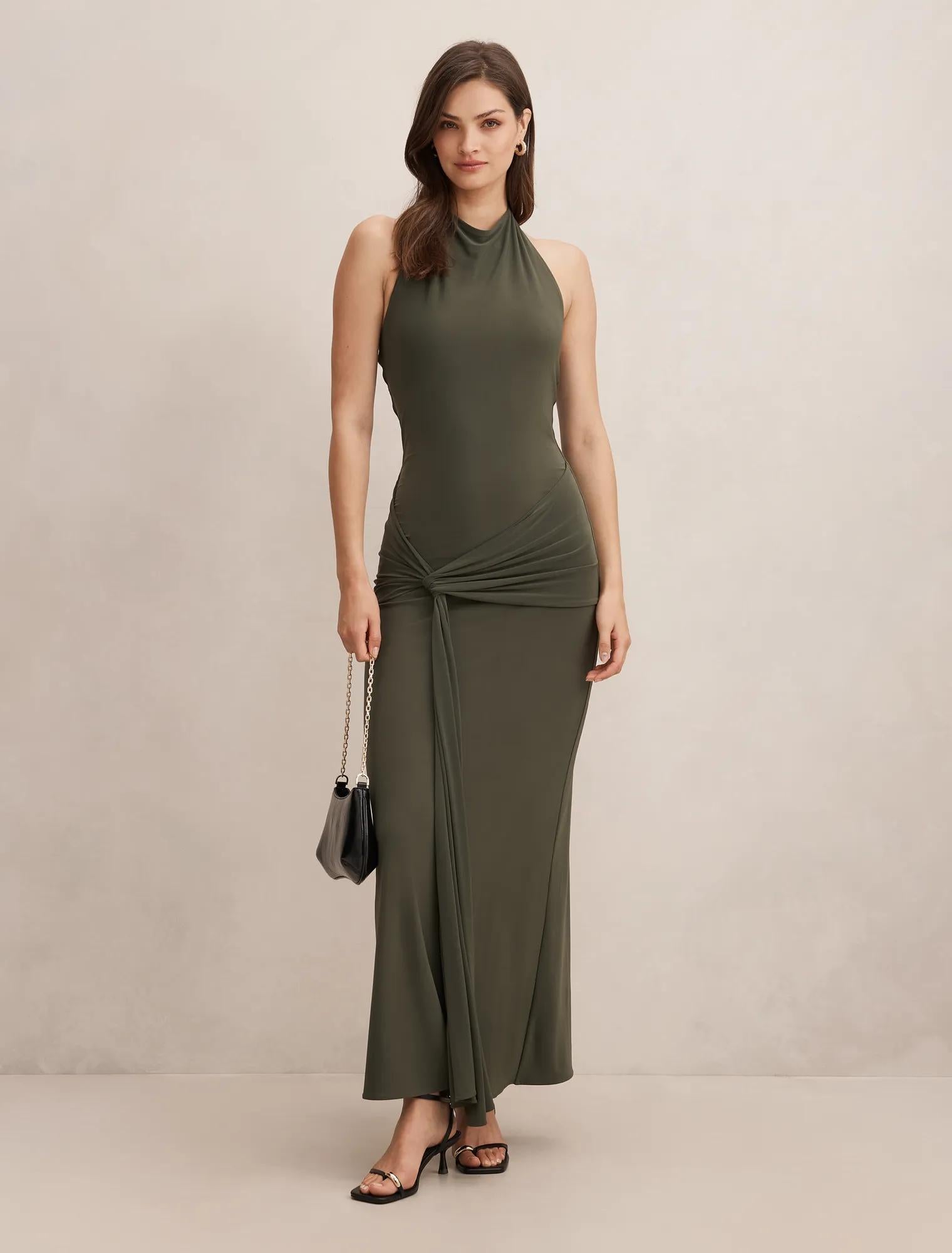 Abby Halter Jersey Maxi Dress Thyme Green