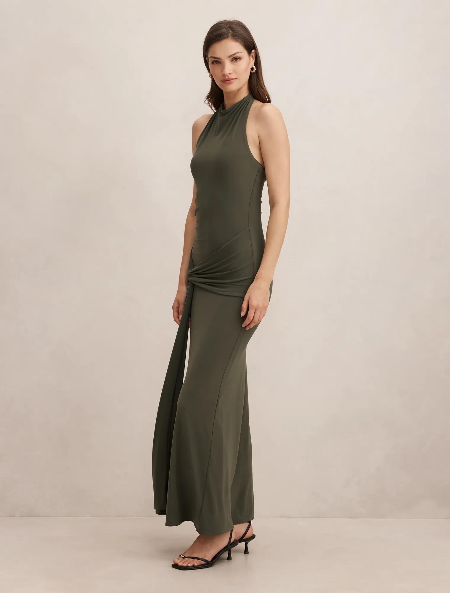 Abby Halter Jersey Maxi Dress Thyme Green