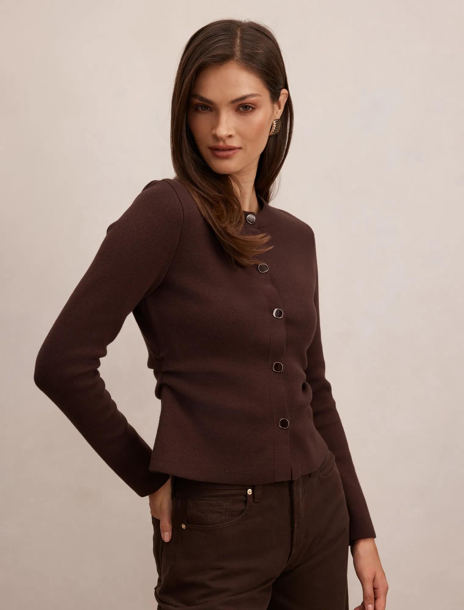 Valencia Structured Knit Cardigan Chocolate