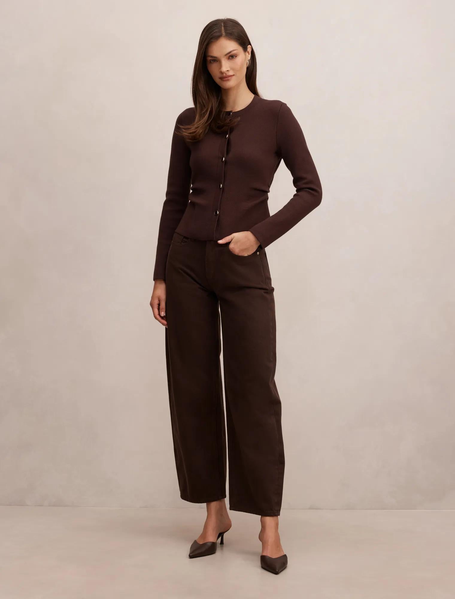 Valencia Structured Knit Cardigan Chocolate