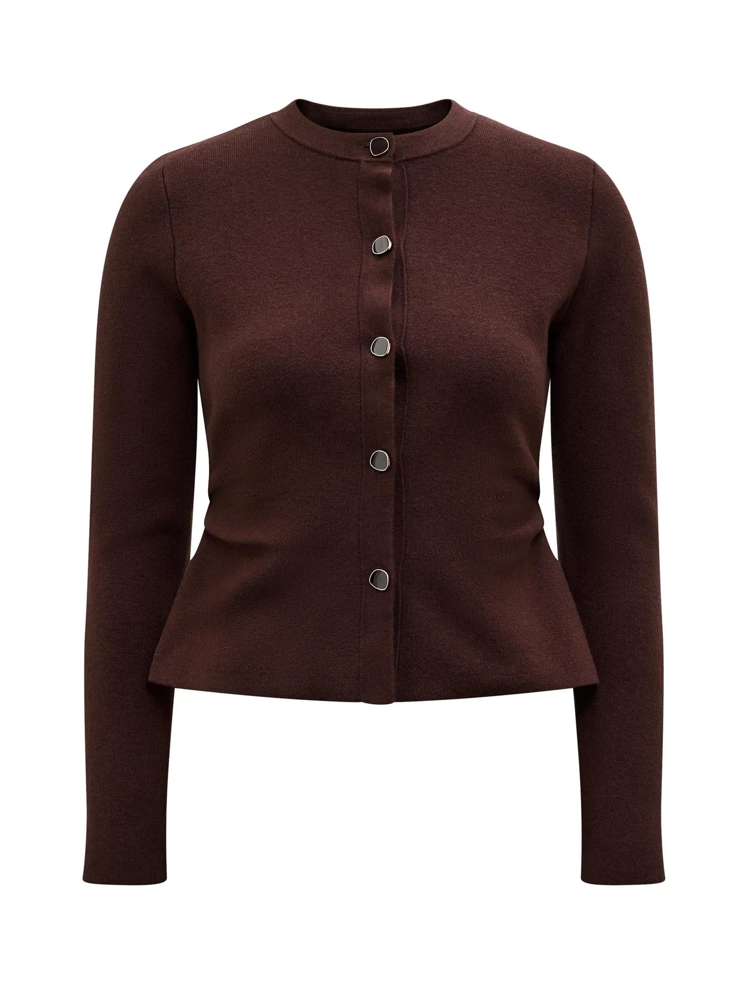 Valencia Structured Knit Cardigan Chocolate_mannequin