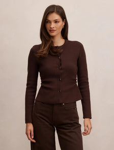 Valencia Structured Knit Cardigan Chocolate