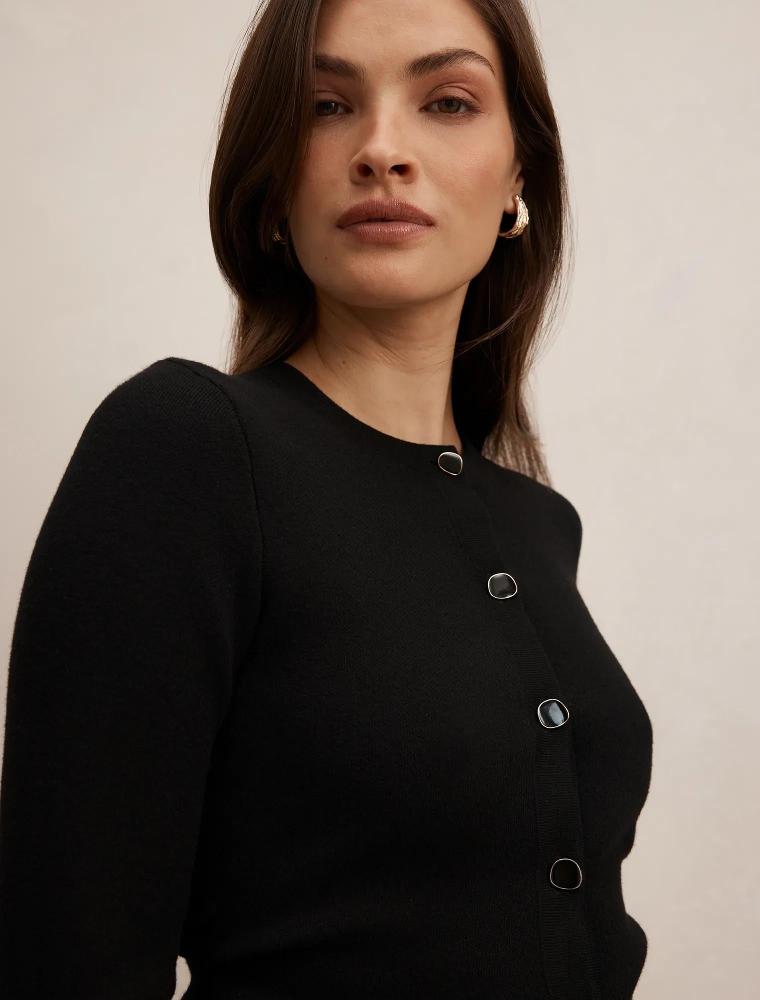 Valencia Structured Knit Cardigan Black