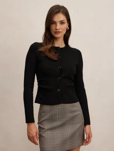 Valencia Structured Knit Cardigan Black