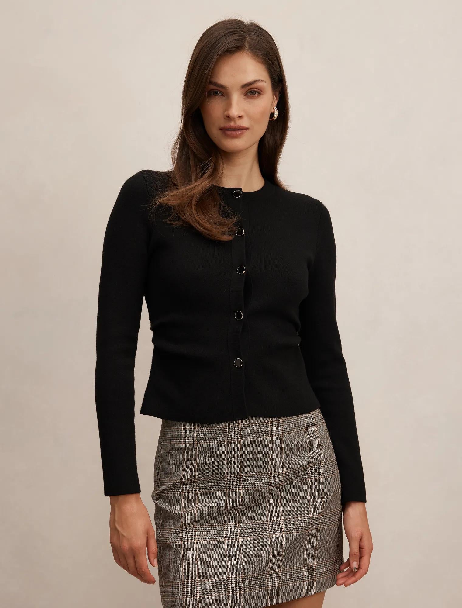 Valencia Structured Knit Cardigan Black