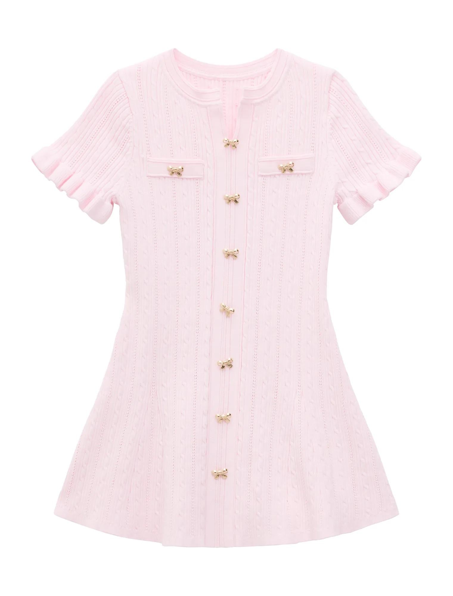 Violet Stitch Interest Girls Mini Dress Pink_mannequin