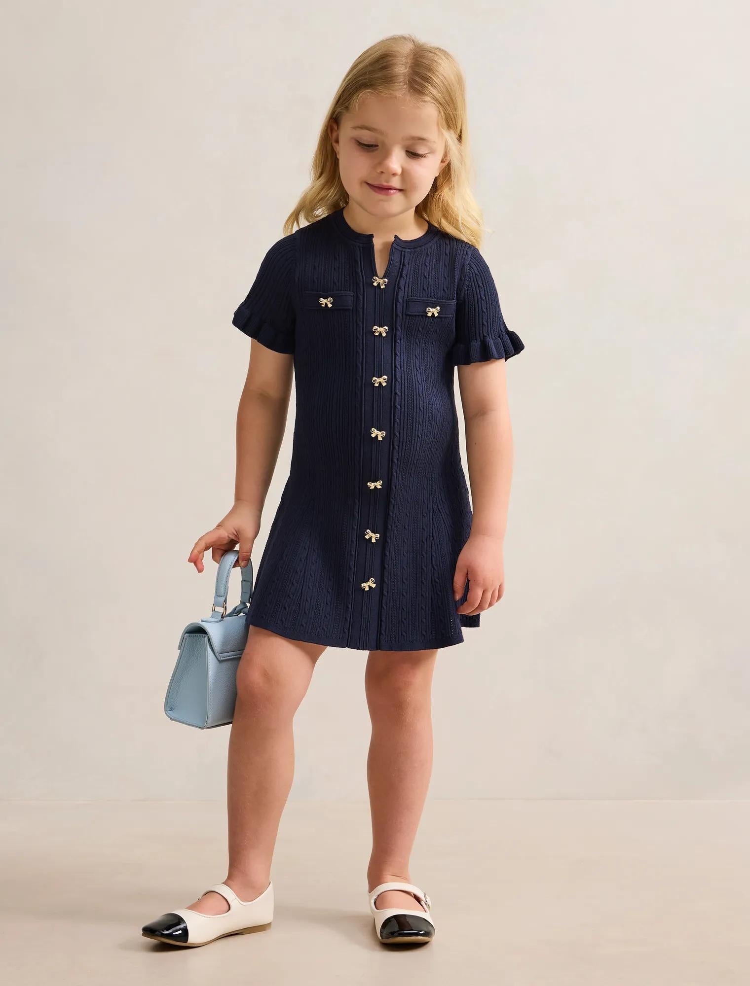 Violet Girls Stitch Interest Mini Dress Navy