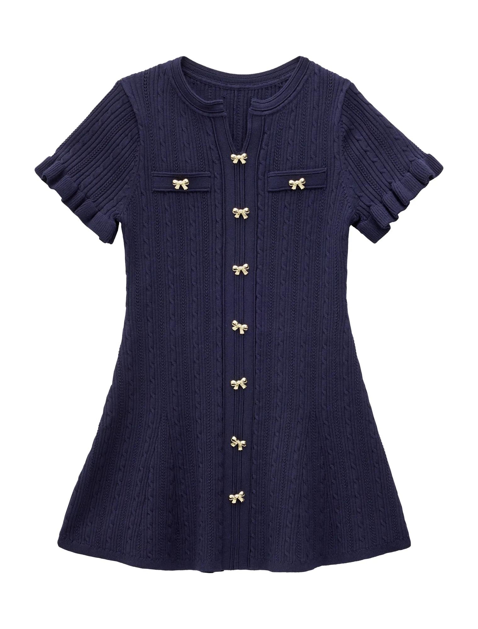 Violet Girls Stitch Interest Mini Dress Navy