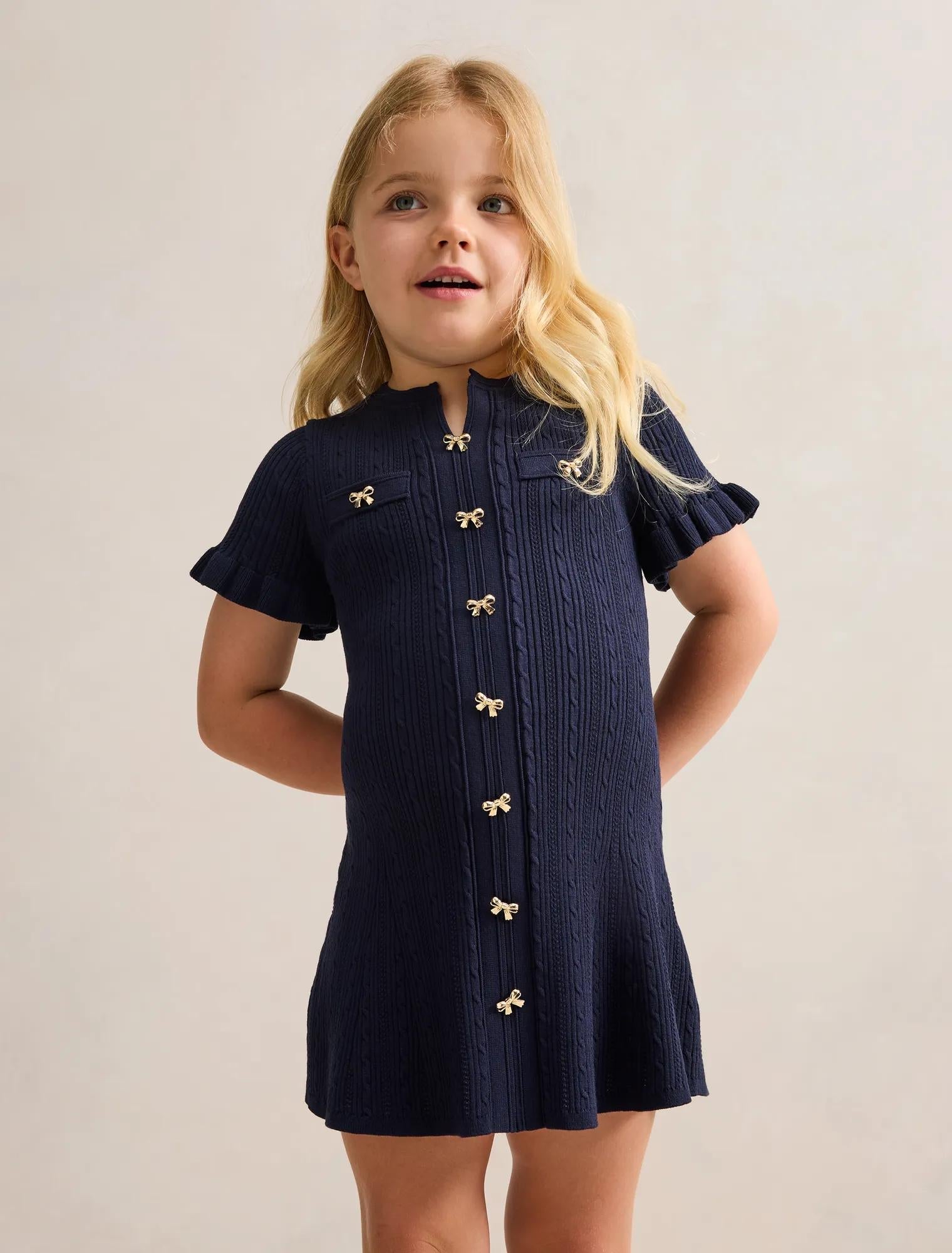 Violet Girls Stitch Interest Mini Dress Navy