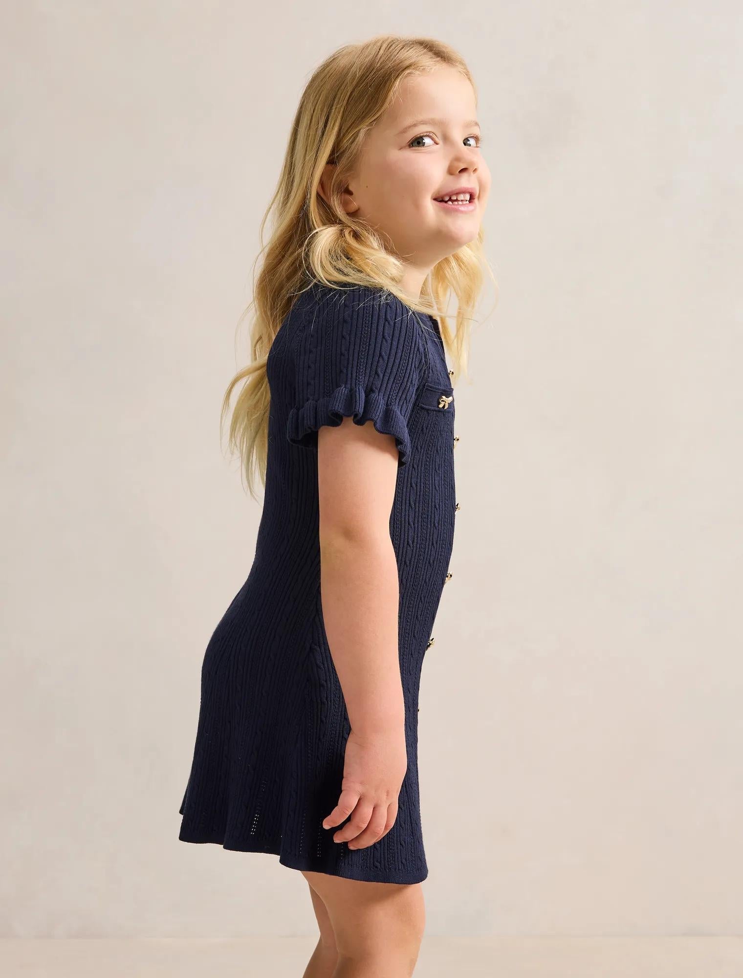 Violet Girls Stitch Interest Mini Dress Navy