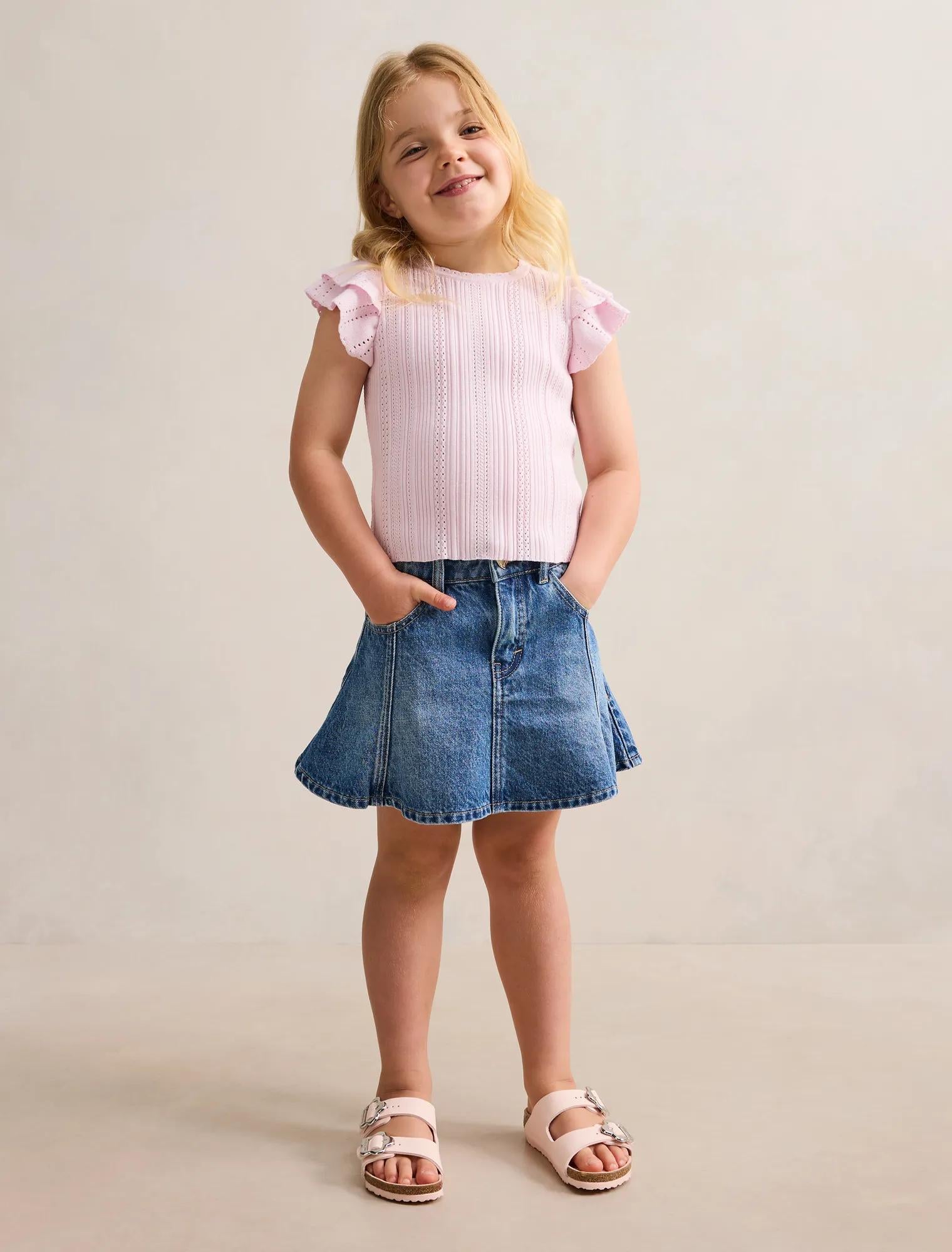 Danielle Girls Flutter Sleeve Knit Top Pink