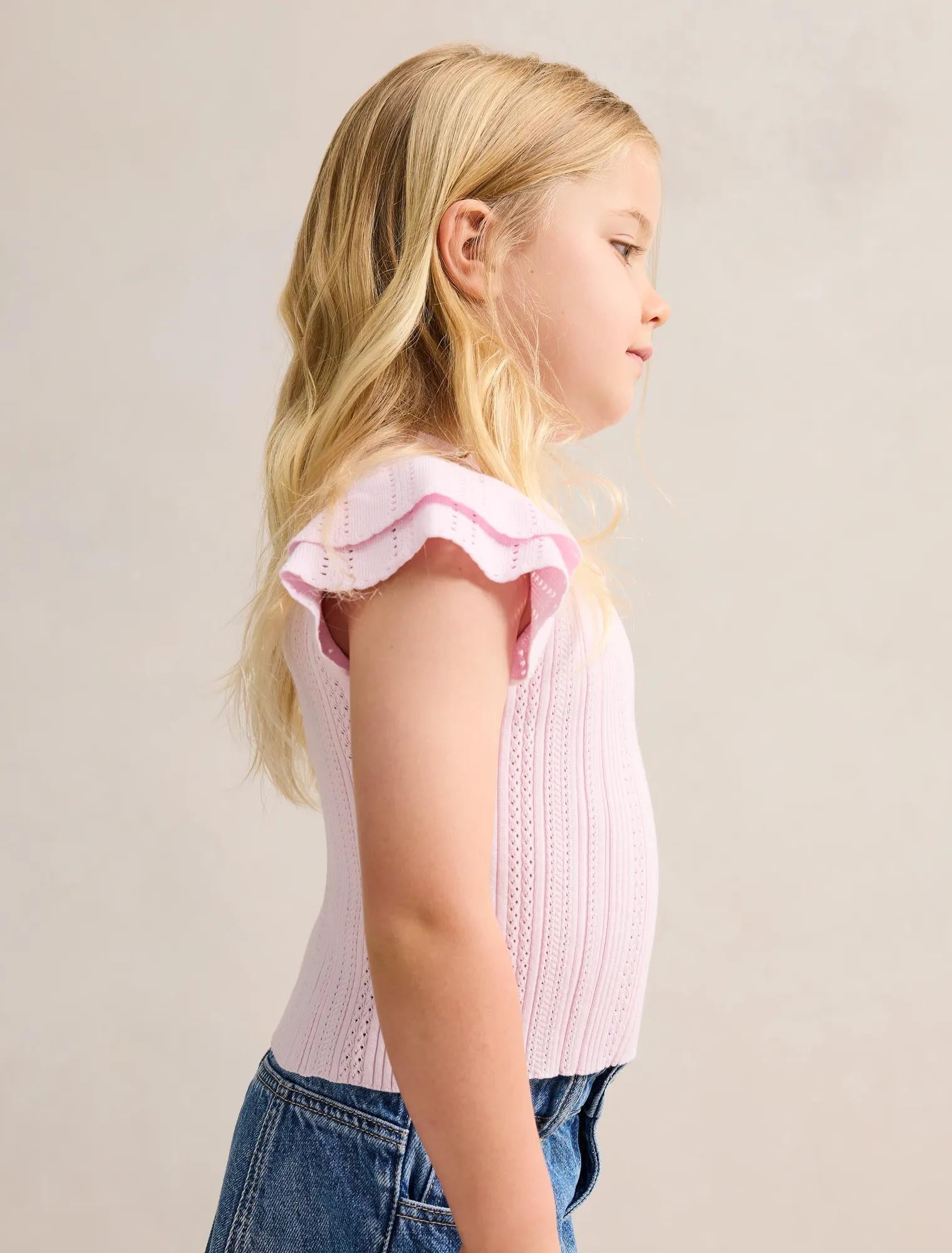 Danielle Girls Flutter Sleeve Knit Top Pink