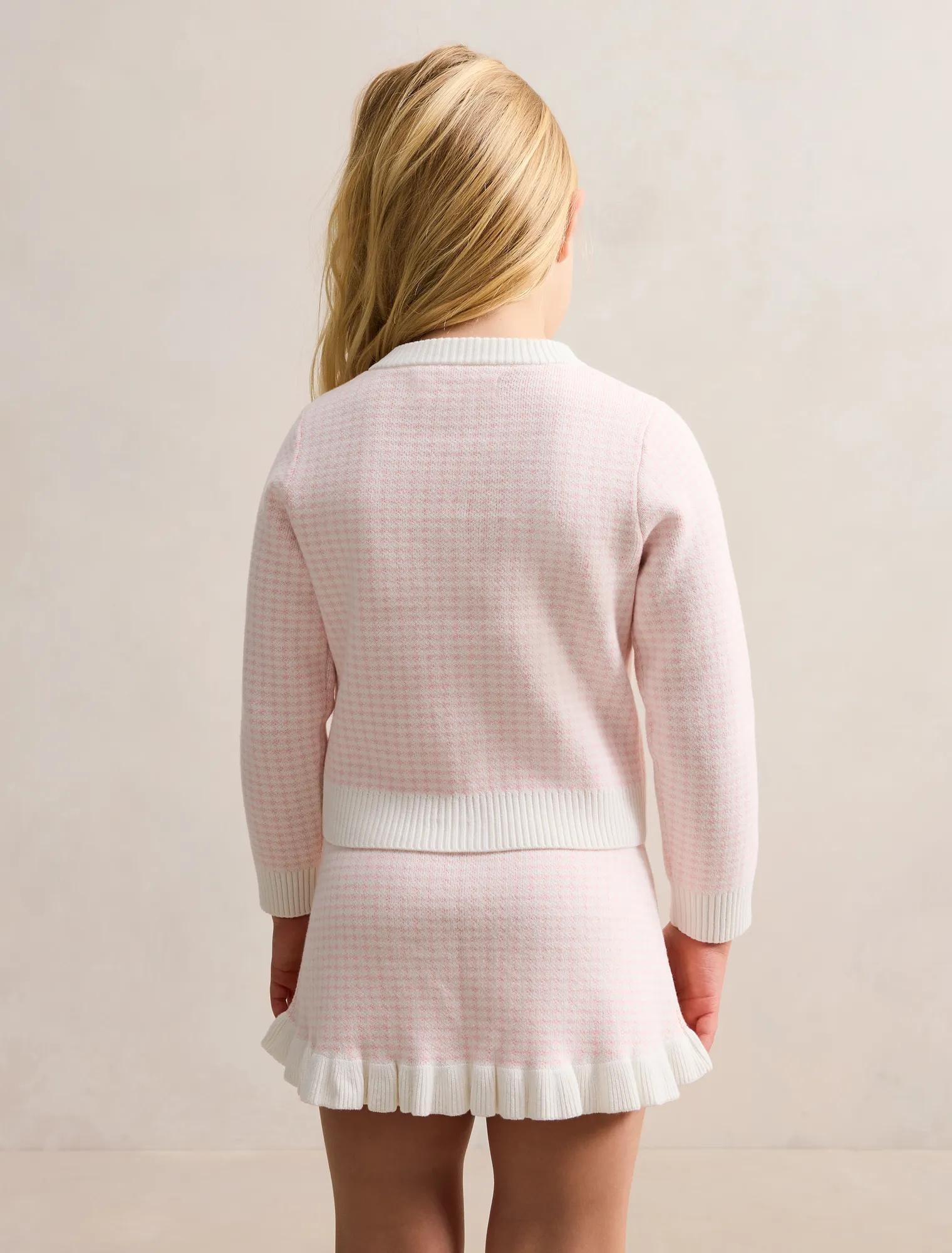Blair Girls Houndstooth Cardigan Pink