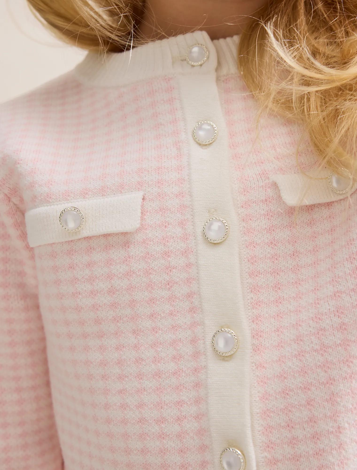 Blair Girls Houndstooth Cardigan Pink